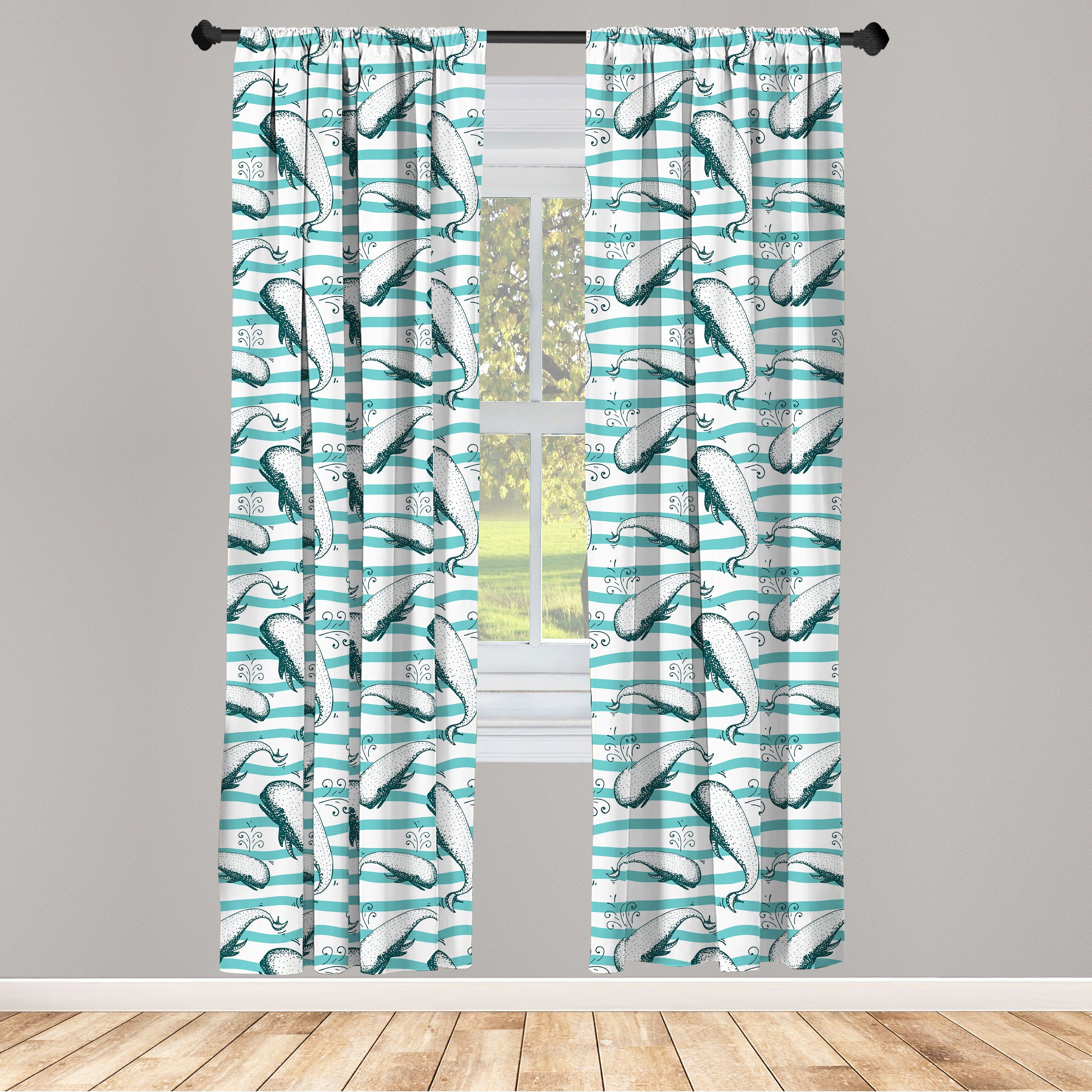 Gardine Vorhang für Wohnzimmer Schlafzimmer Dekor, Abakuhaus, Microfaser, Wal Schmutz-Art-Ozean-Säugetiere