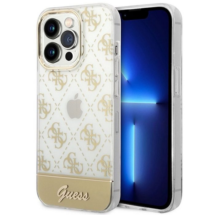 Guess Handyhülle Guess 4G Pattern Script Collection Hardcase Hülle Cover für Apple iPhone 14 Pro Gold