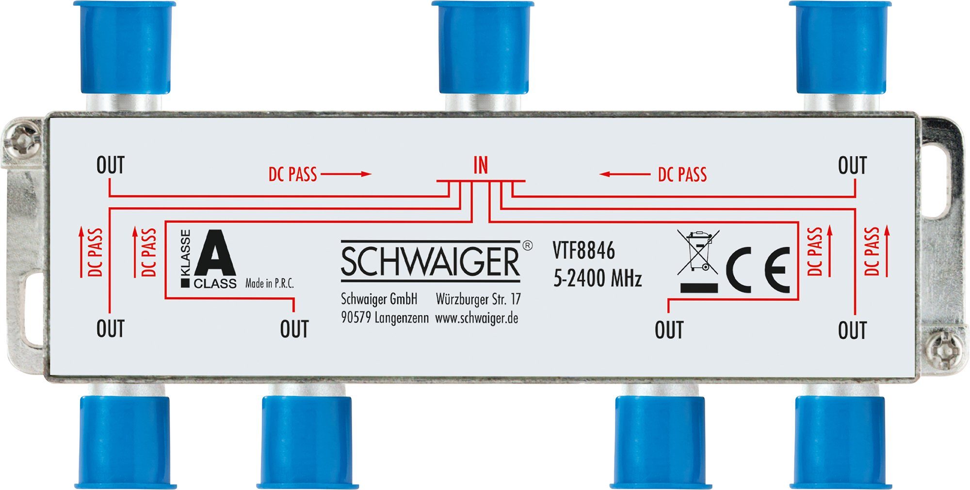 Schwaiger SAT-Verteiler VTF8846 241 (verteilt ein Signal auf sechs Teilnehmer), für Kabel-, Antennen- und Satellitenanlagen