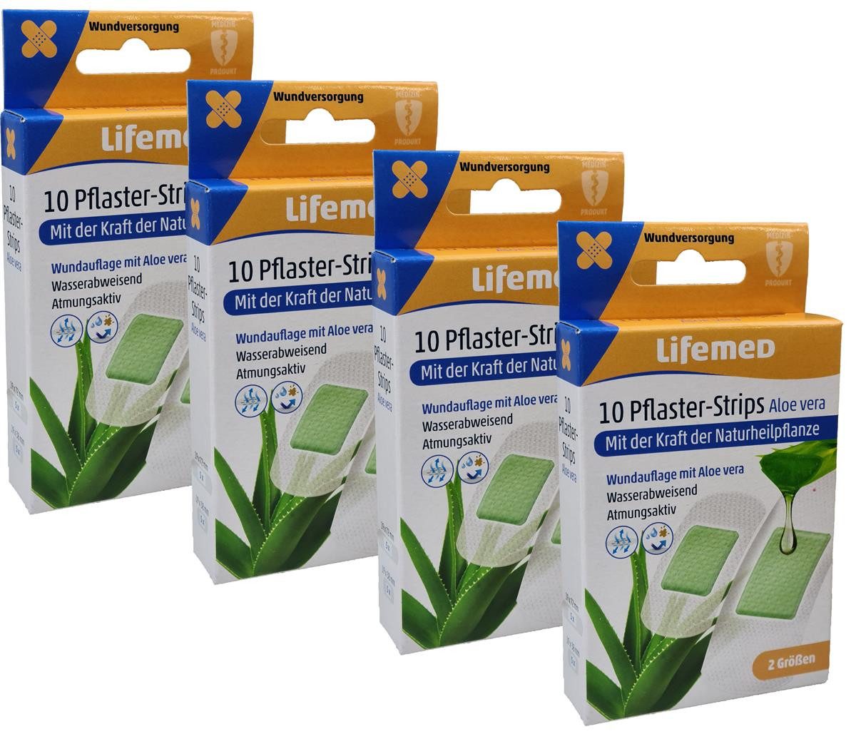 LifeMed Wundpflaster Pflasterstrips Weiß 40 Stück 2 Größen (40 St), Pflaster Strips Wundversorgung Aloe Vera latexfrei atmungsaktiv wasser