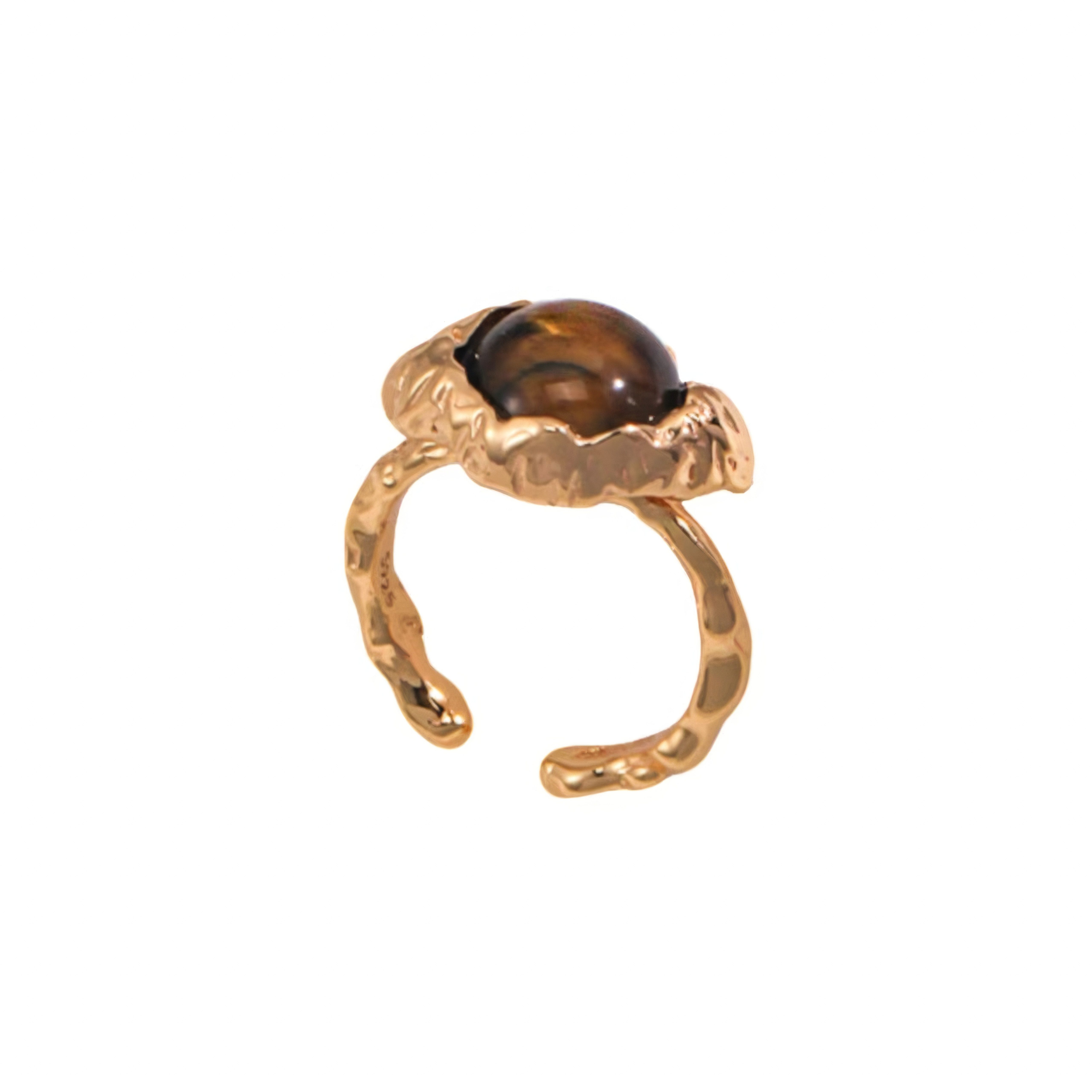 Jumpeak Silberring Ring 925 Silber Damen,  Rose Gold Ring , Edelstein Ring, Tigerauge Ring , 18K vergoldet,  Geschenk für Ihre Tochter