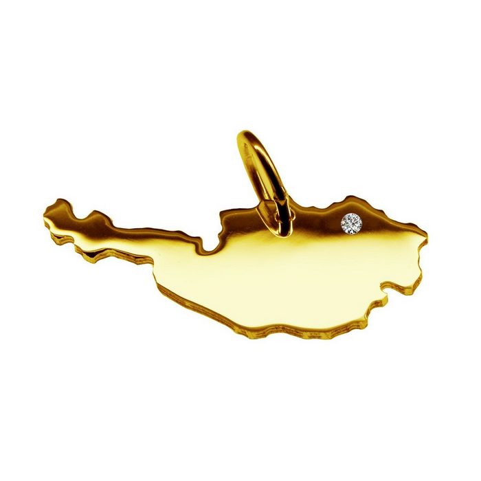 schmuckador Kettenanhänger Kettenanhänger in der Form von der Landkarte Österreich mit Brillant 0 015ct an Ihrem Wunschort in massiv 585 Gelbgold