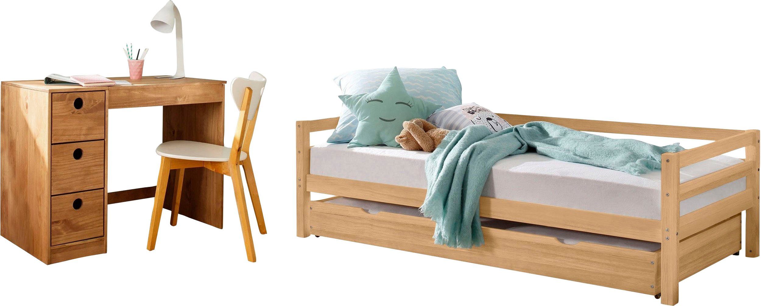 OTTO home Jugendzimmer-Set Alpi, (Spar-Set, 2-tlg), Daybed mit 2. Liegefläche und Schreibtisch mit Stauraum, platzsparend