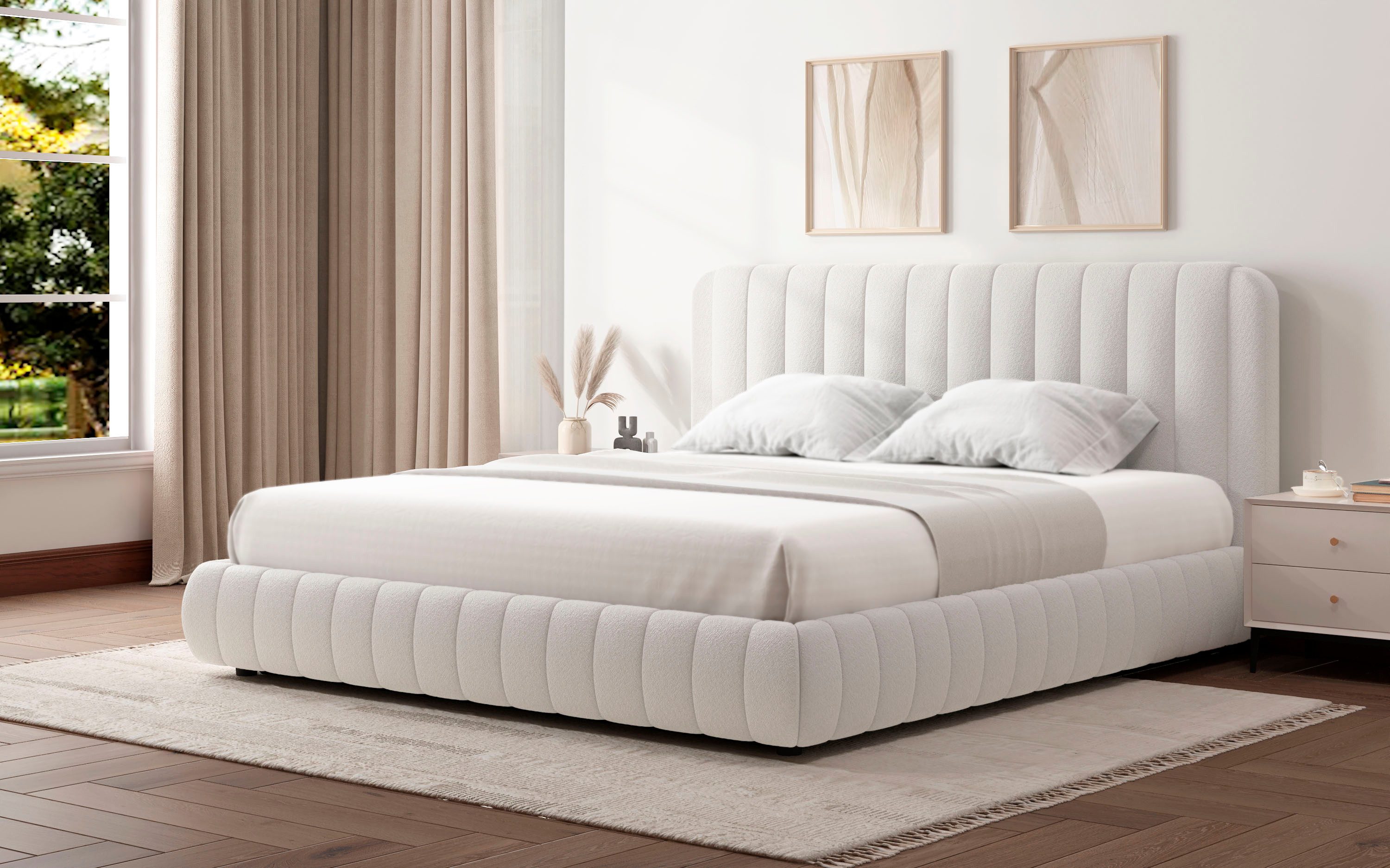 Home affaire Polsterbett SELVAIR in der Breite 180cm, inkl. Lattenrost und Bettkasten, gepolstertes Kopfteil und Rahmen, Bezug im Chenillecharakter