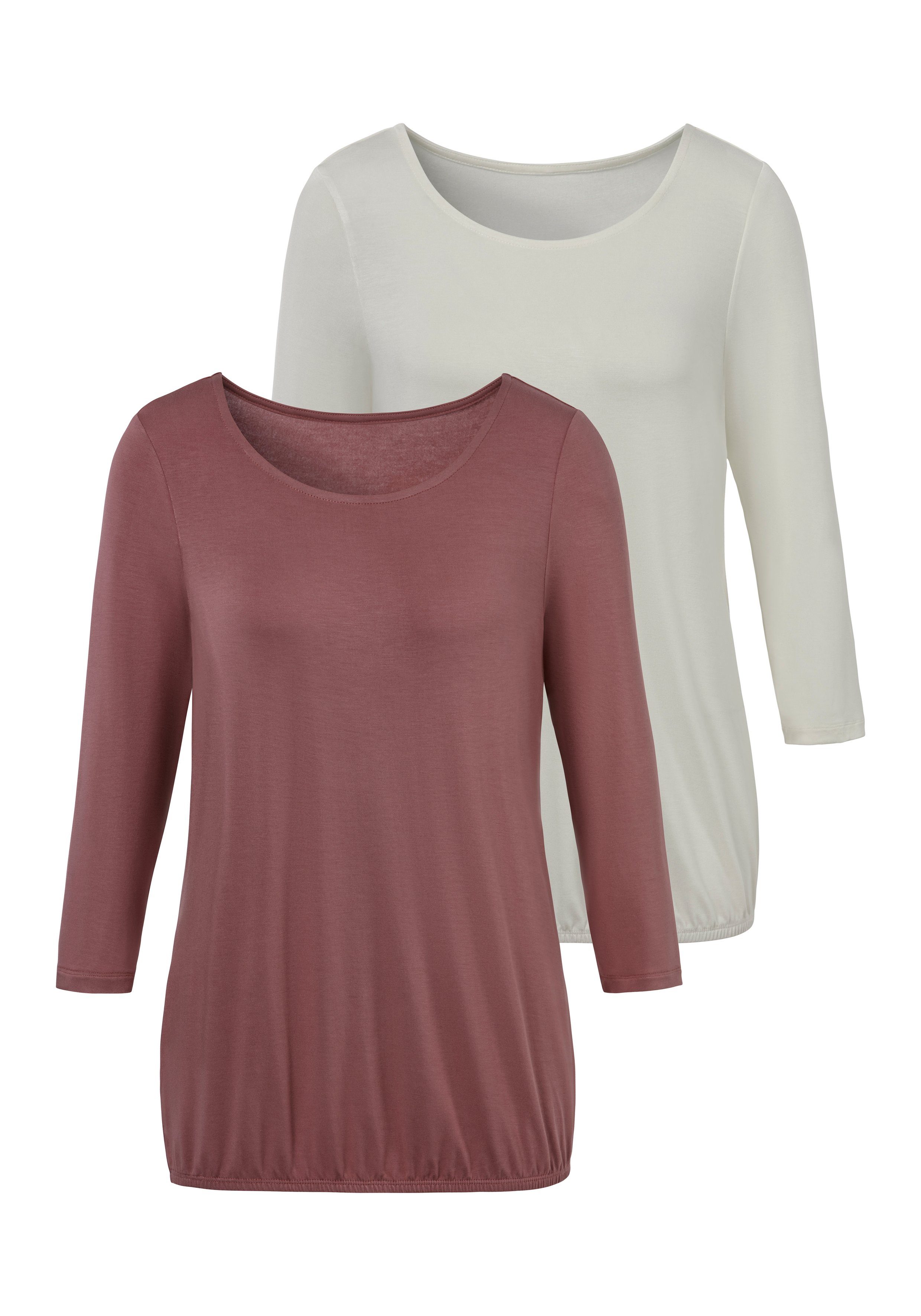 (2er-Pack) mauve, creme Vivance 3/4-Arm-Shirt mit Saumabschluss elastischem