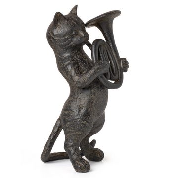 Moritz Dekofigur Deko Figur Katze mit Baritone Instrument, Katzen Dekofigur Skulptur Figur Dekoration Statue Gartenfigur Kätzchen