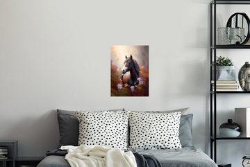 MuchoWow Wandsticker Pferd - Blumen - Natur - Lila - Tiere (1 St), Wandaufkleber, Wandtattoo, Selbstklebend, Wohnzimmer, Schlafzimmer