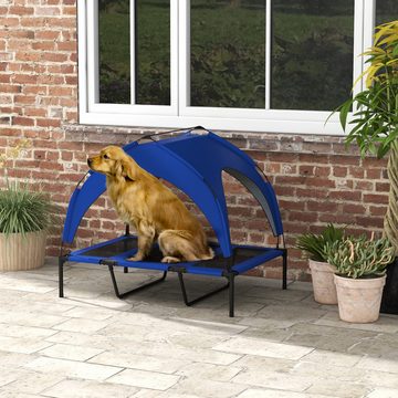 PawHut Tierbett Erhöhtes Hundebett mit Baldachin, Outdoor Hundeliege mit Dach, Oxford, Taftstoff, für große Hunde Dunkelblau Oxford 106 x 76 x 94 cm