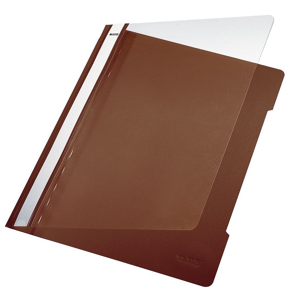 LEITZ Hefter 4191 Schnellhefter - A4, langes Beschriftungsfeld, PP-Folie, braun