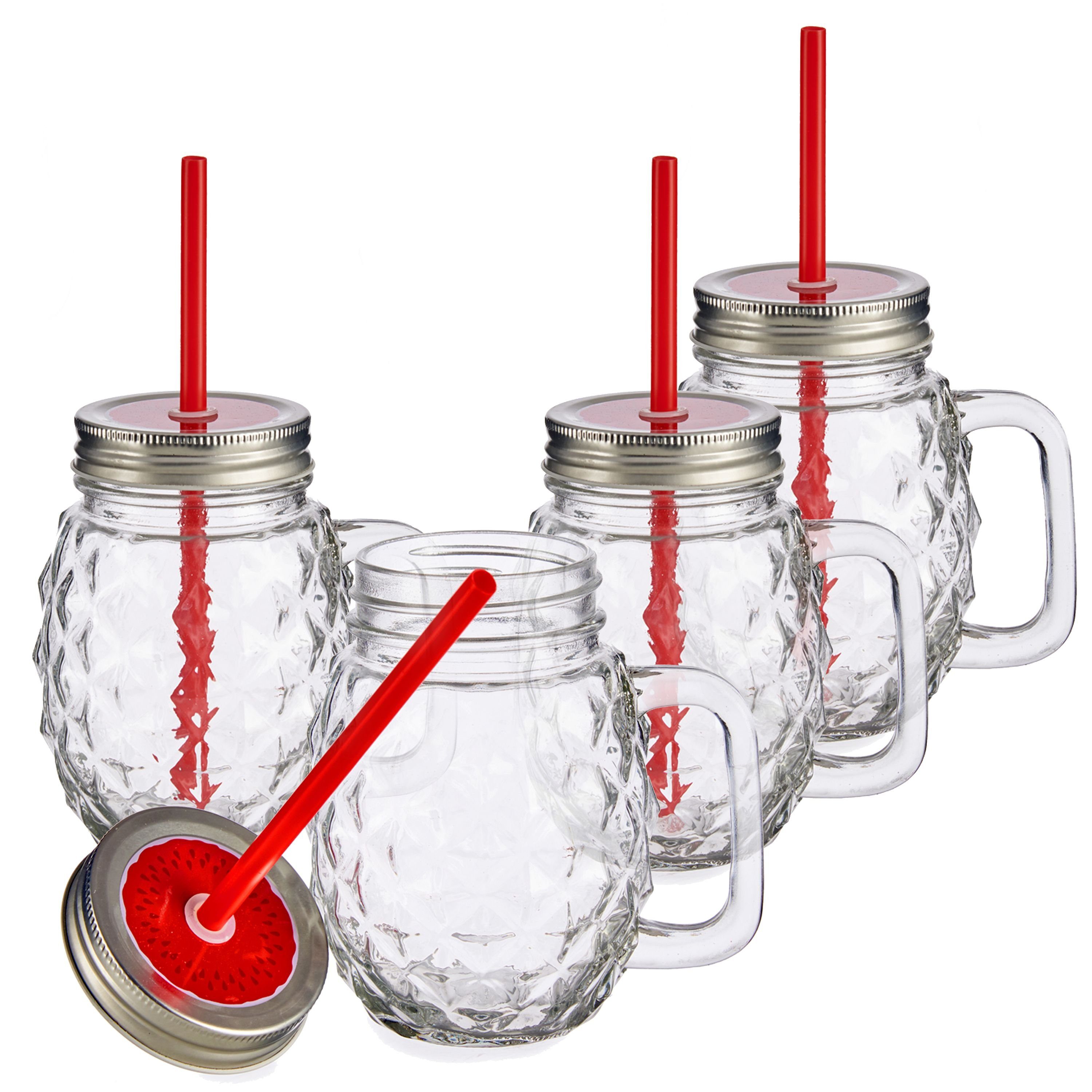 Set Vivalto Rot mit Sole Glas Henkelbecher 485ml, 4er Glas Strohhalm MamboCat