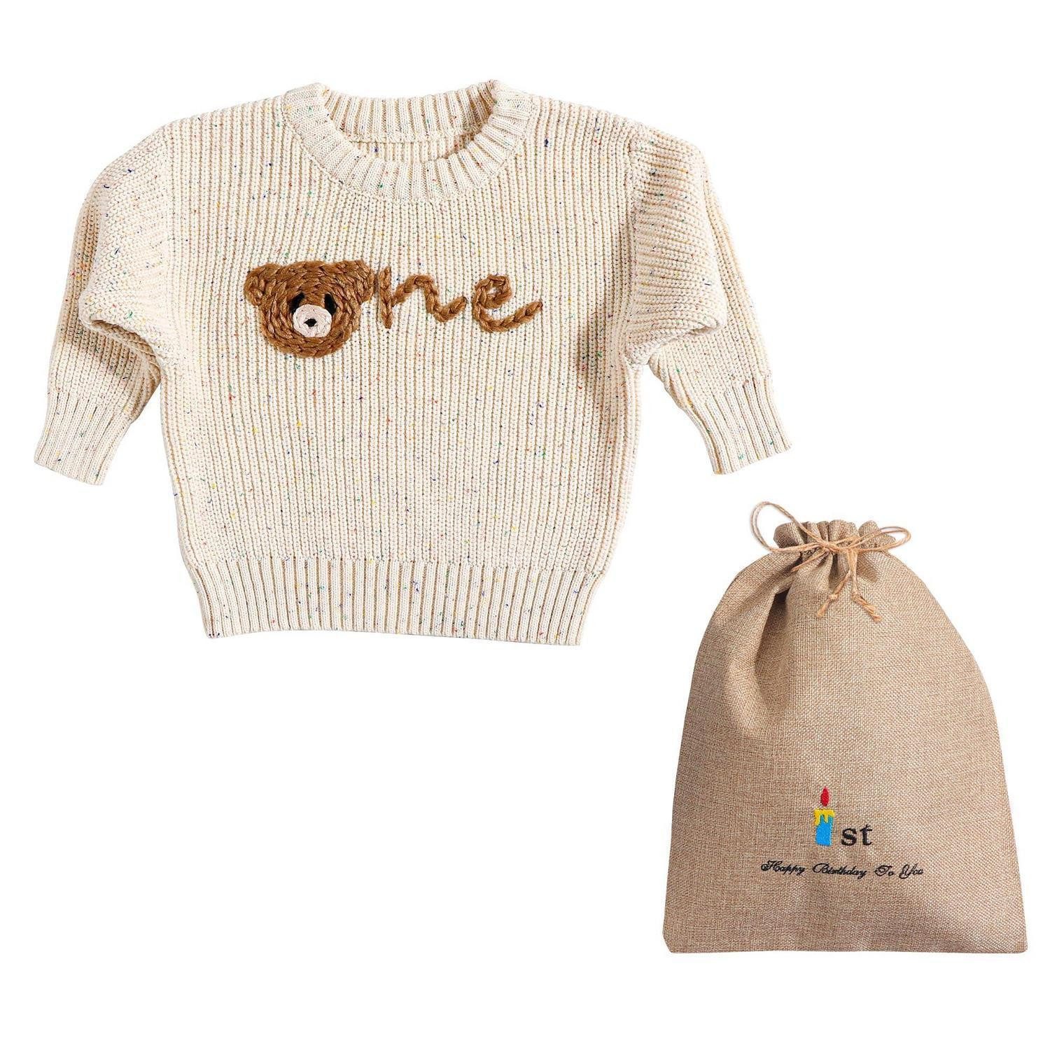 LuxusKollektion Geschenkbox Baby Strickpullover ONE Bär Geschenkset
