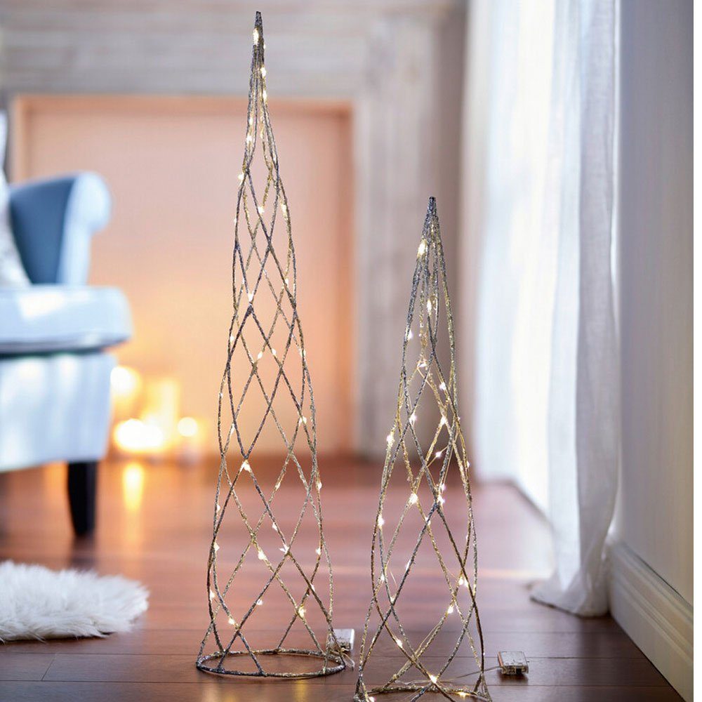 Home-trends24.de Dekosäule Deko Weihnachten Deko Objekt Silberglanz Kegel LED Metall St) Säule (2