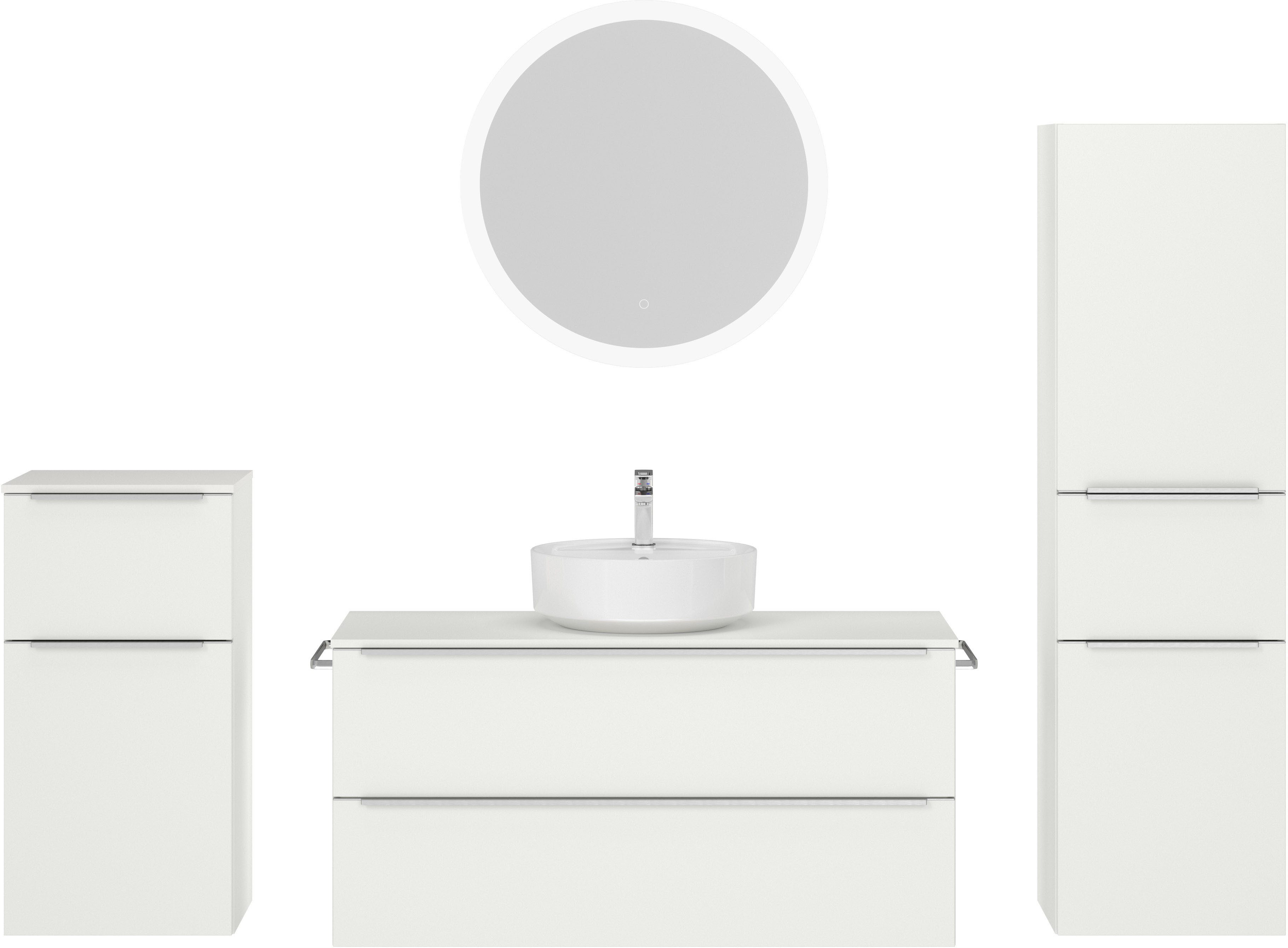 nobilia® Badmöbel-Set Alvene, (4-St., vormontiert, mit Soft-Close), inkl. Spiegel mit Touch-Sensor, in vier Breiten