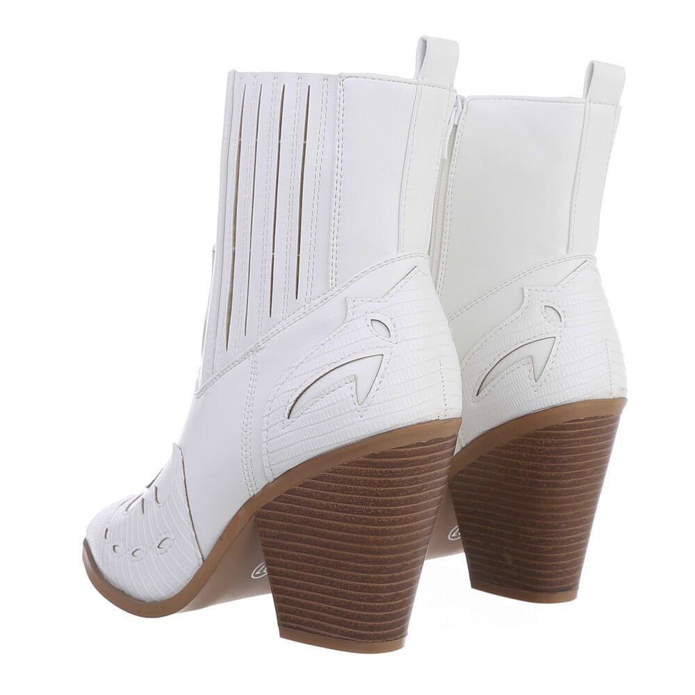 Ital-Design Damen Cowboyboots Western Westernstiefelette Blockabsatz High-Heel Stiefeletten in Weiß