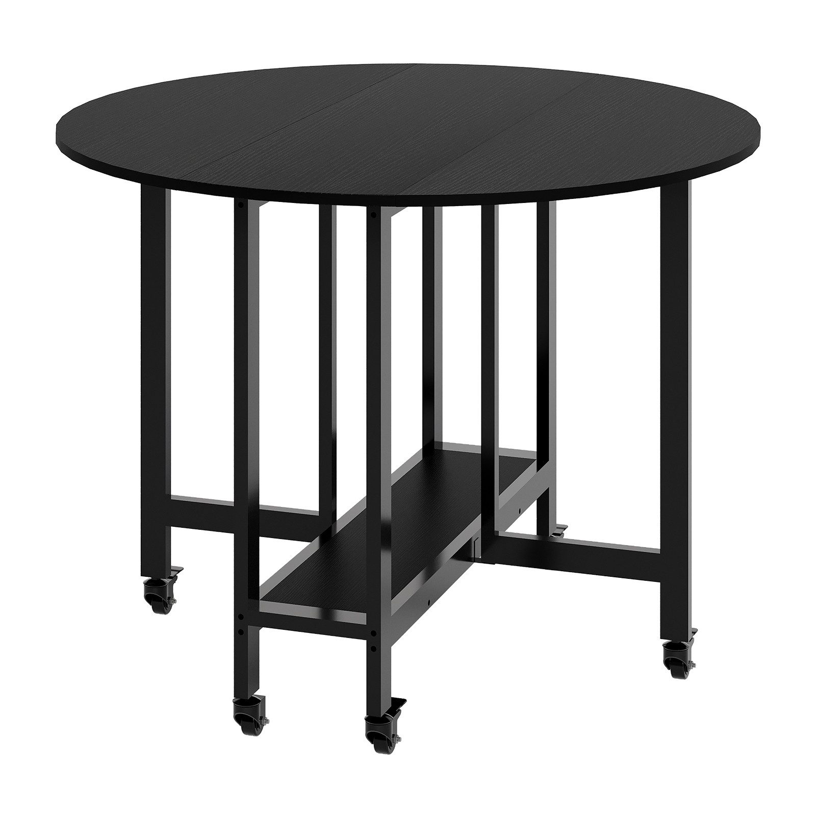 GarveeMore Esstisch Klapptisch Esstisch, Runder Küchentisch mit Ablage lappbares Design, Platzsparender Falttisch mit Klappfunktion Rollen