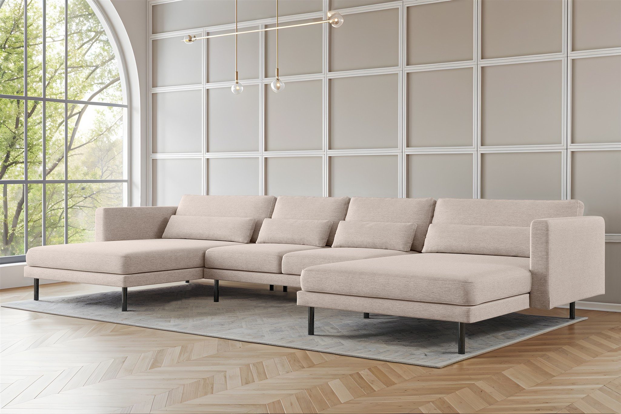 Fun Möbel Wohnlandschaft Sofa in U-Form AGADA in Stoff, inkl. 4 Zierkissen, Rücken echt bezogen