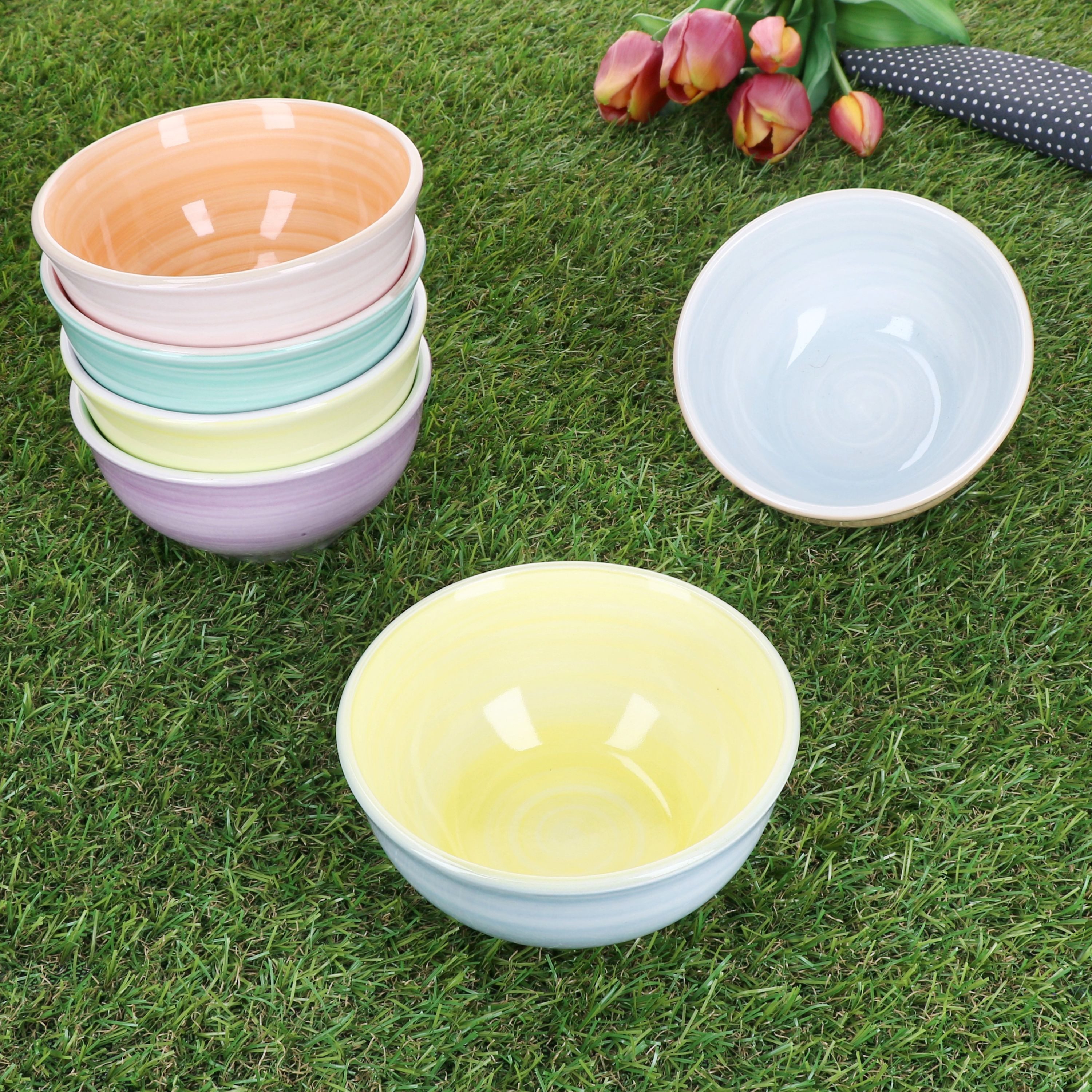 MamboCat Dessertschale Pastello 6er Set Snack- & Dip-Schälchen 12,2cm 250ml bunte Farben, Steingut