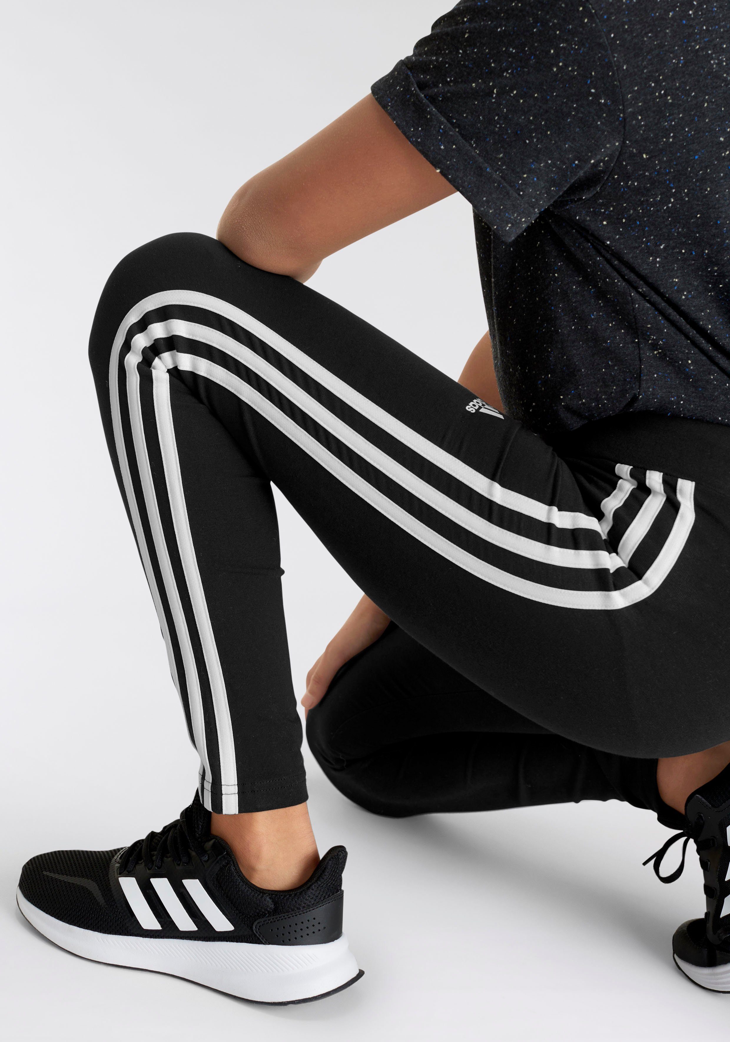 3-STREIFEN Leggings / adidas ESSENTIALS Black (1-tlg) COTTON White Sportswear