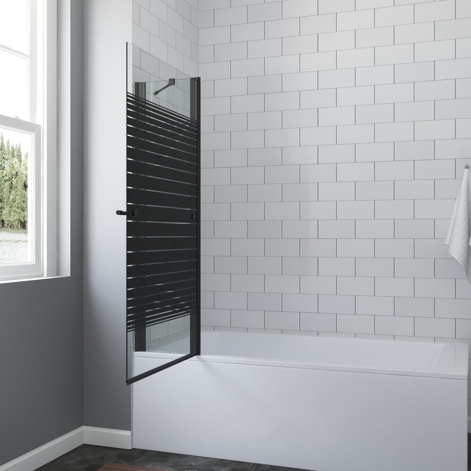AQUABATOS Duschwand für Badewanne Eck Badewannenaufsatz 110x140cm 1tlg Spritzschutz im Bad, 5 mm Einscheiben-Sicherheitsglas (ESG) mit Nanobeschichtung, mit Handtuchhalter,großer Verstellbereich