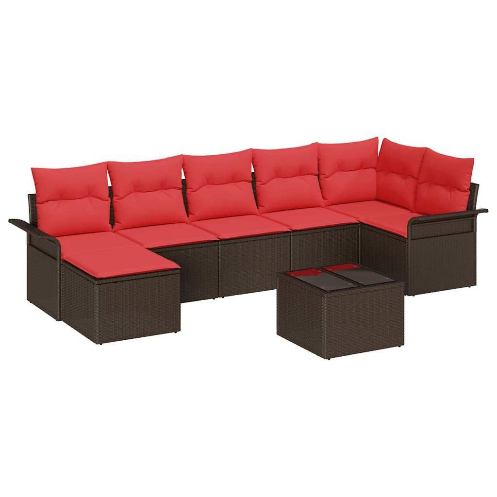 vidaXL Gartenlounge-Set Gartensofa-set mit Speicher 8 pcs Braun Poly-Rattan, (8-tlg)