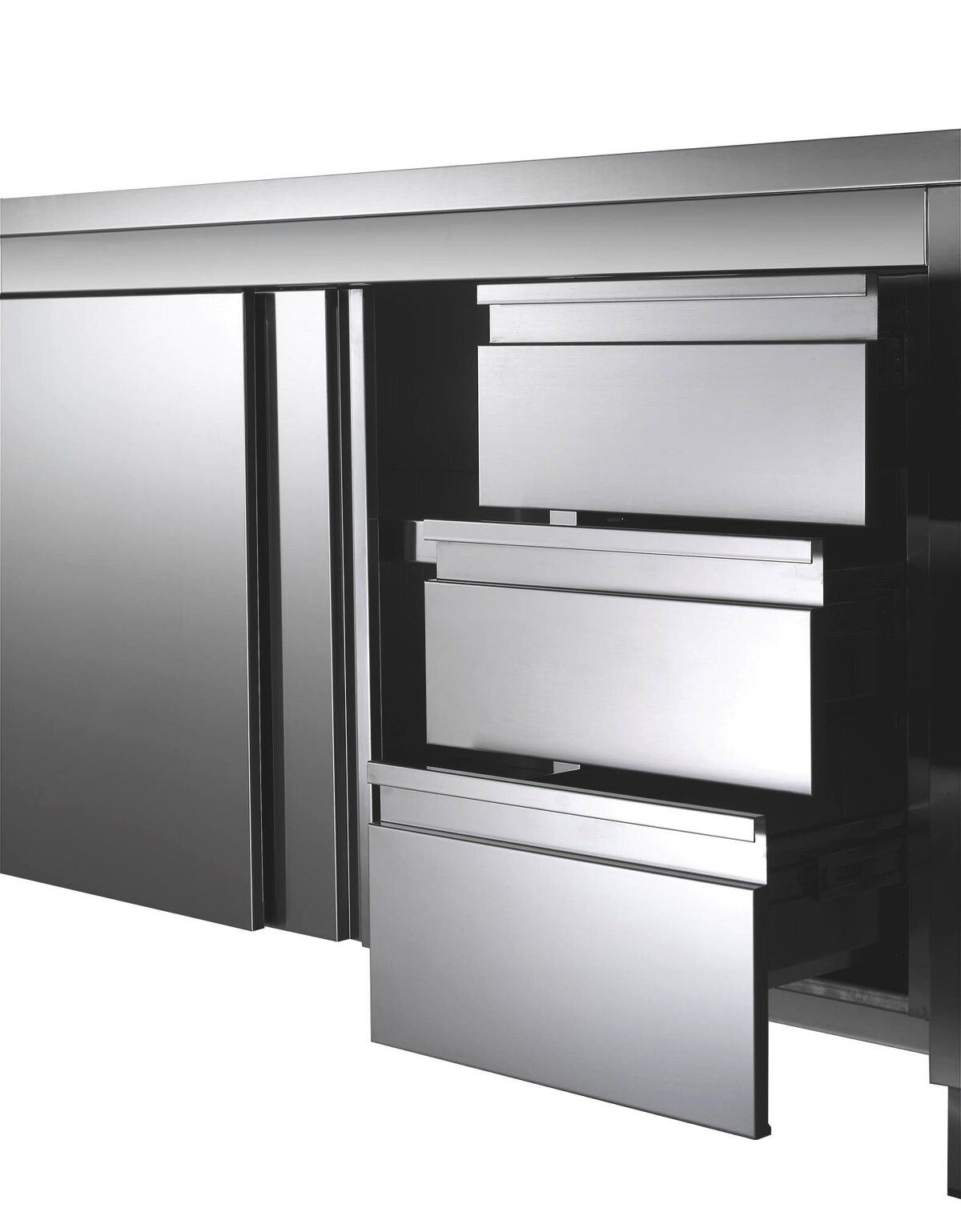 GastroHero Hochschrank Edelstahl Arbeitsschrank 200x60 cm Schiebetür 3 Schubladen