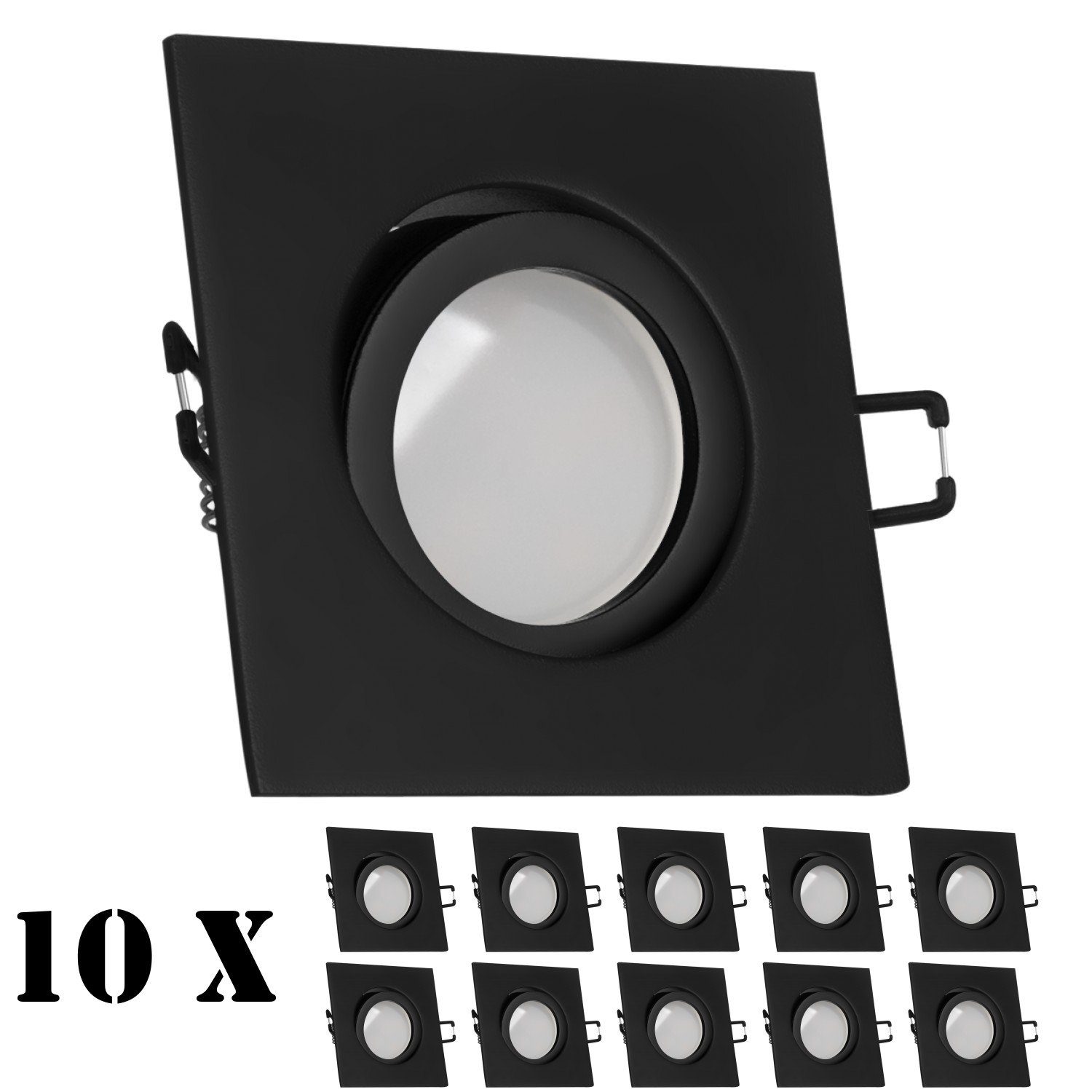 LEDANDO LED Einbaustrahler 10er LED SMD Einbaustrahler mit Set matt Markenstrahl schwarz LED GU10