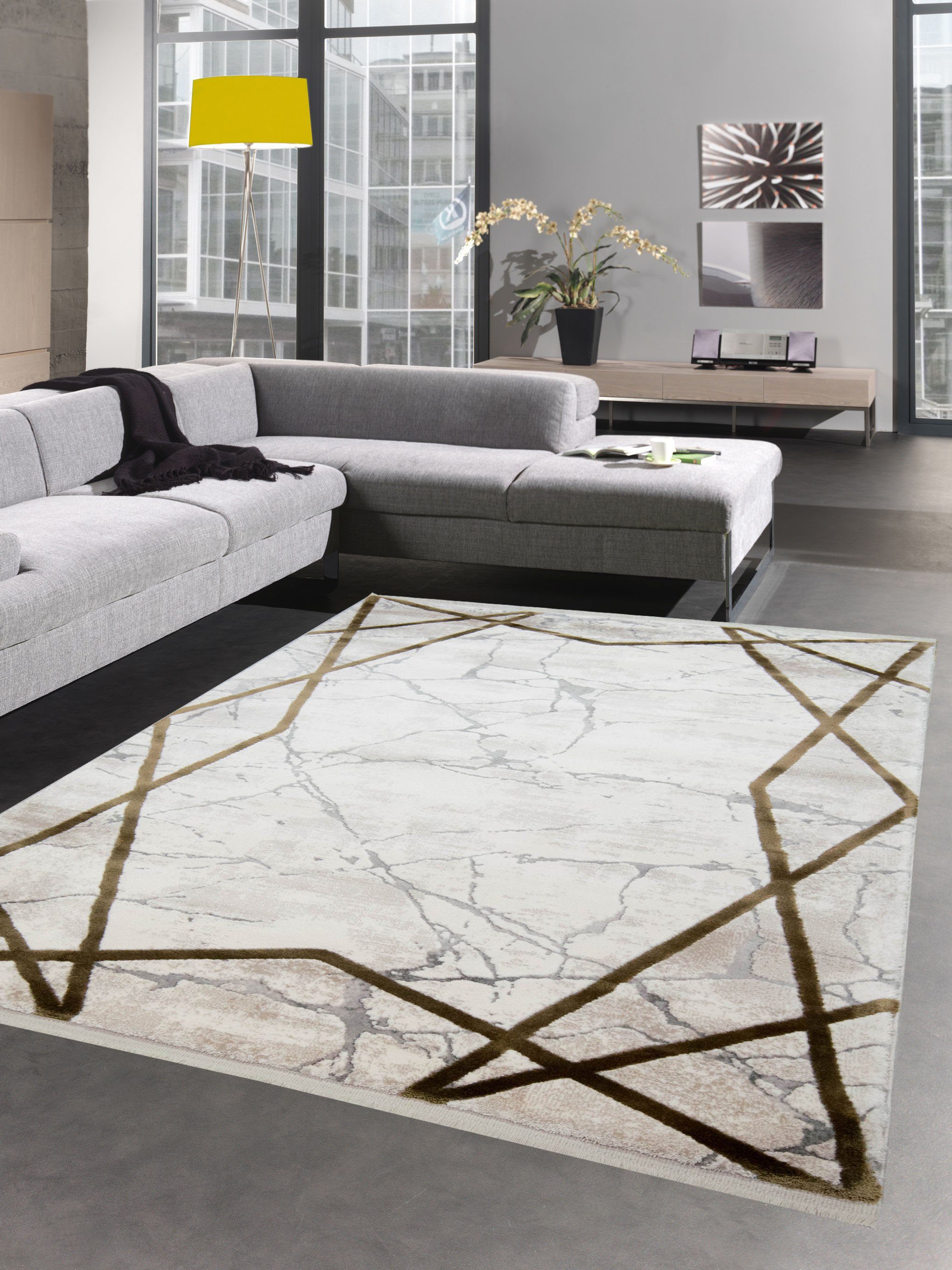 Carpetia Wollteppich Teppich Wollteppich Marmorteppich geometrisches Muster beige creme, rechteckig, Höhe: 12 mm, Maschinengewebt