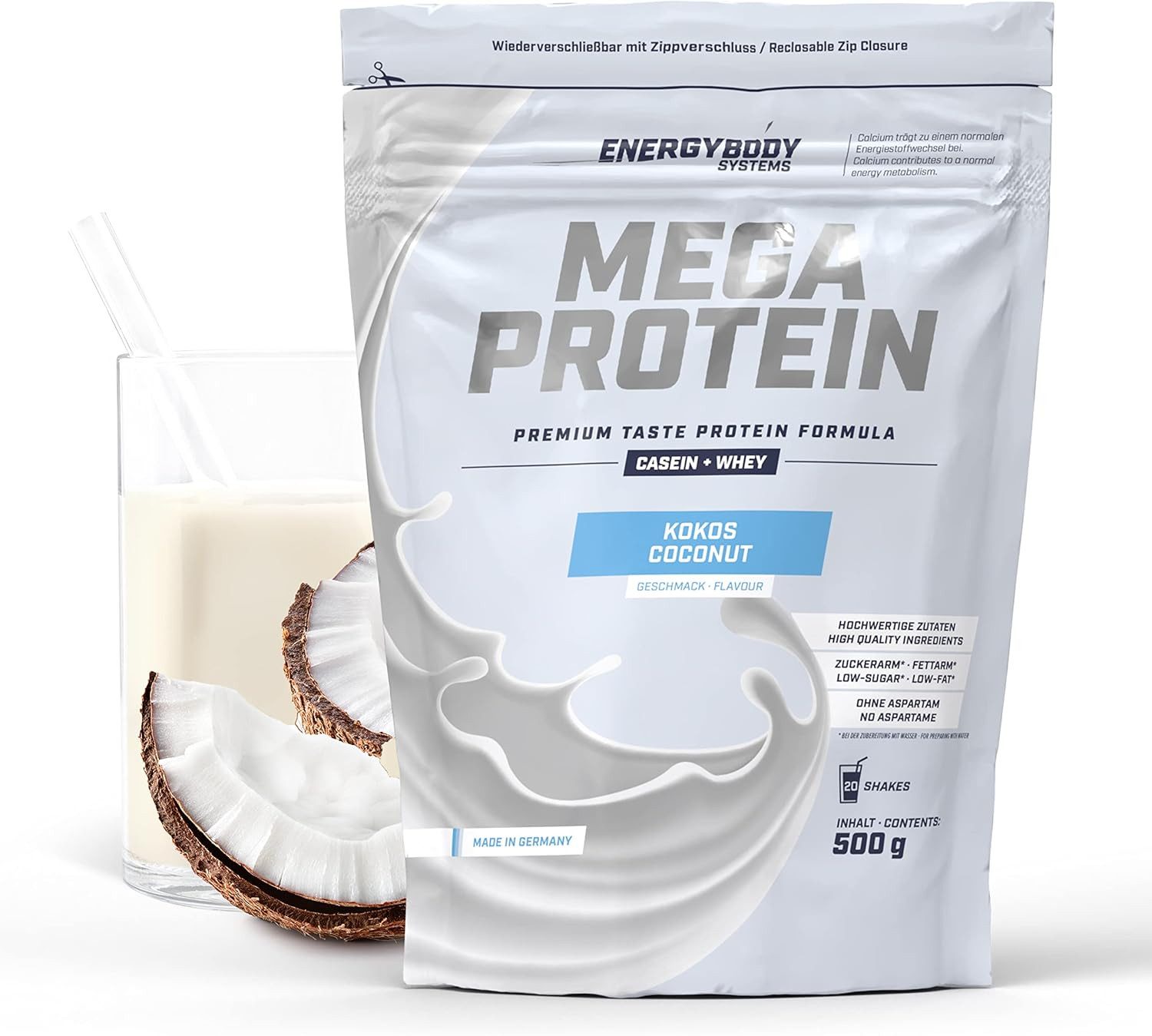 Energybody Systems Mega Protein Pulver, Whey und Casein Eiweißpulver, super cremig lecker, aspartamfrei