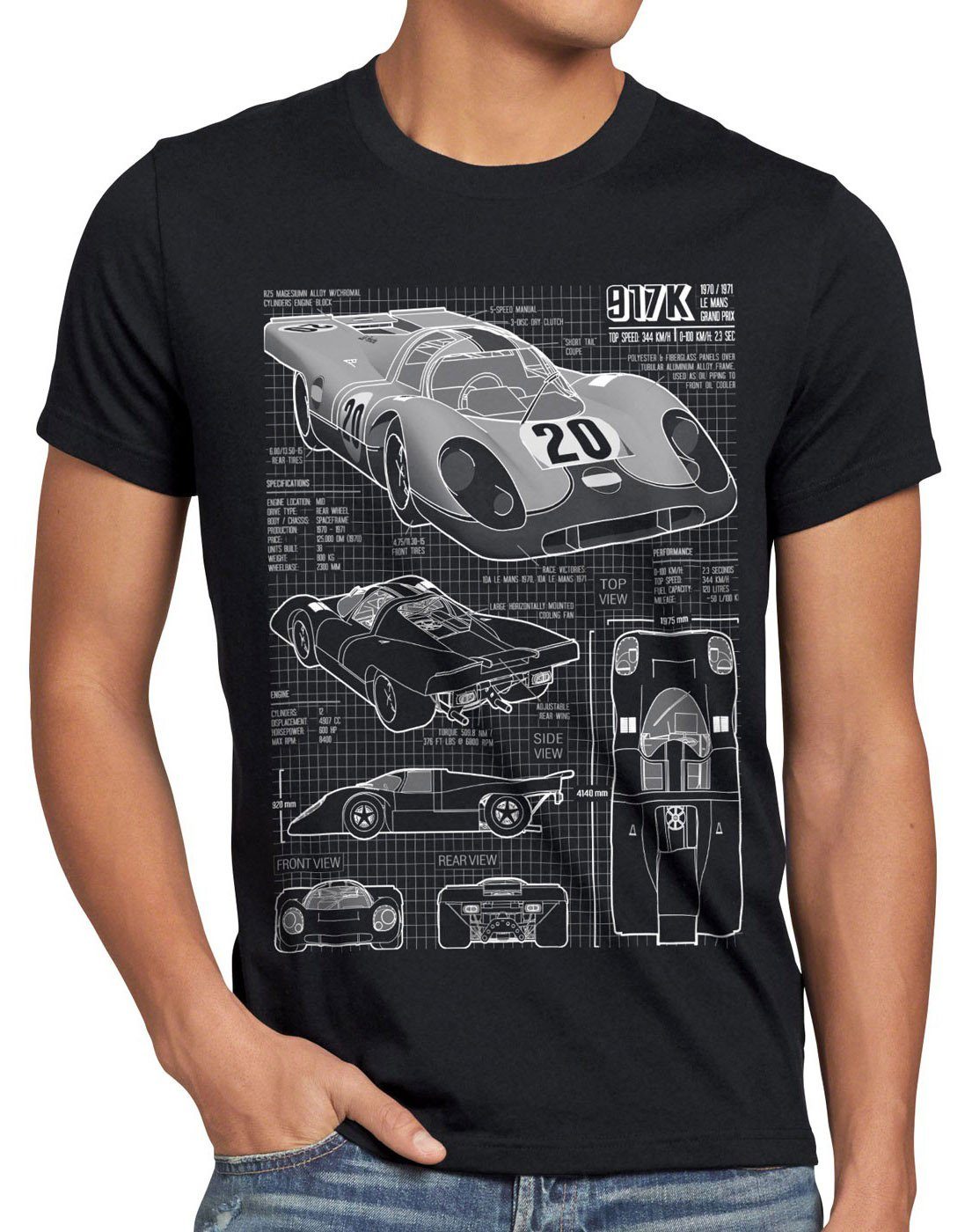 style3 Print-Shirt Herren T-Shirt 917K Le Mans 24stunden rennen 997 996 gt2 918 914 916 924 mcqueen schwarz