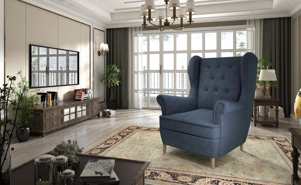 JVmoebel Sessel Sessel Design Grau Club Couch Sitzer Leder Lounge Polster Luxus Sofa