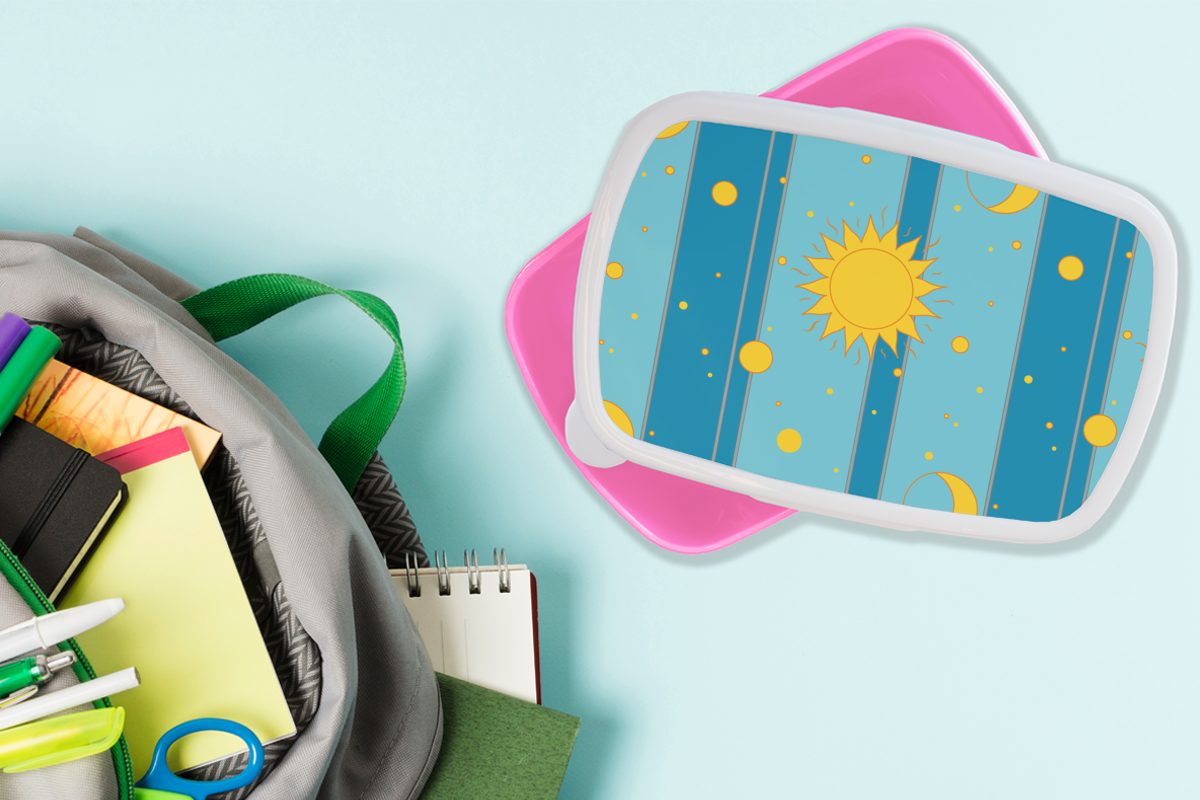 Kunststoff, Mond Mädchen, - Kunststoff für Design, - Brotdose Kinder, Sonne MuchoWow Lunchbox rosa Brotbox Snackbox, Erwachsene, (2-tlg),
