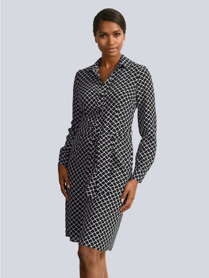 Alba Moda Seidenkleid mit exclusivem Druck in blau