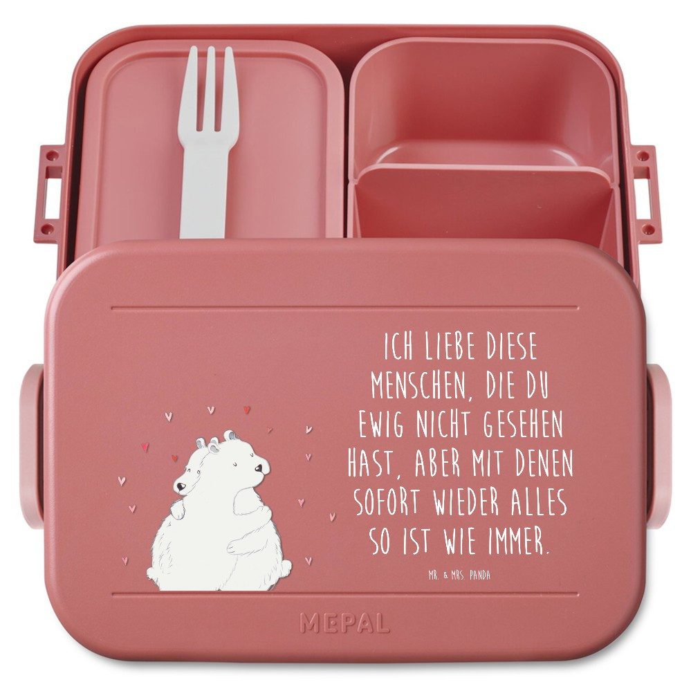 Mr. & Mrs. Panda Butterdose Eisbär Umarmen Motiv, Vesperbox, Rot Pastell, Bentobox, Essensbox, Sn, Polypropylen lebensmittelecht, (Packung), Meal Prep Box Bento Box Bentobox