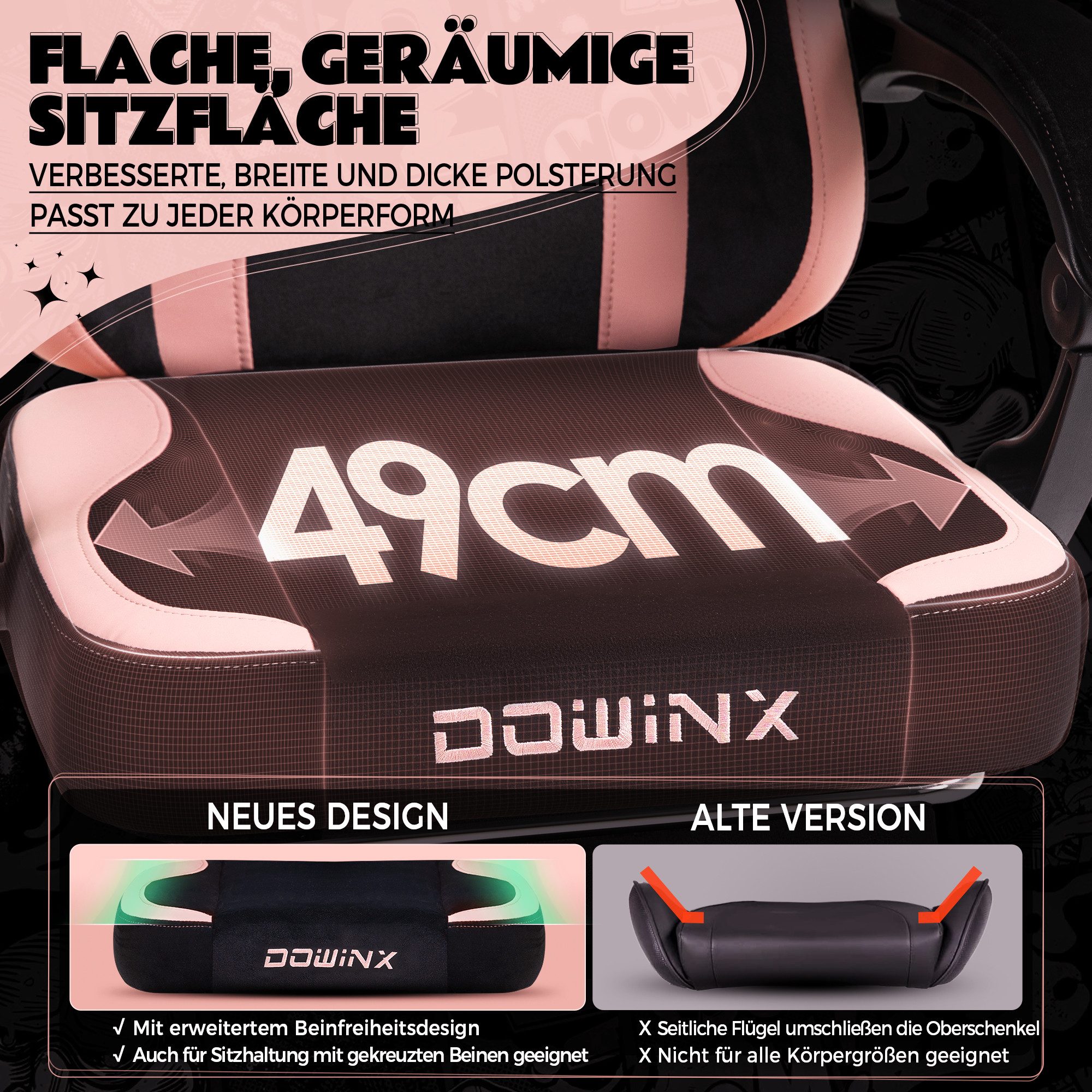 Dowinx Gaming-Stuhl Niedlich mit Katzenohren, Pfoten-Lendenkissen und Sitzkissen, (Packung), Ergonomischer Computerstuhl mit Fußstütze, PC-Spiele-Stuhl für Mädchen