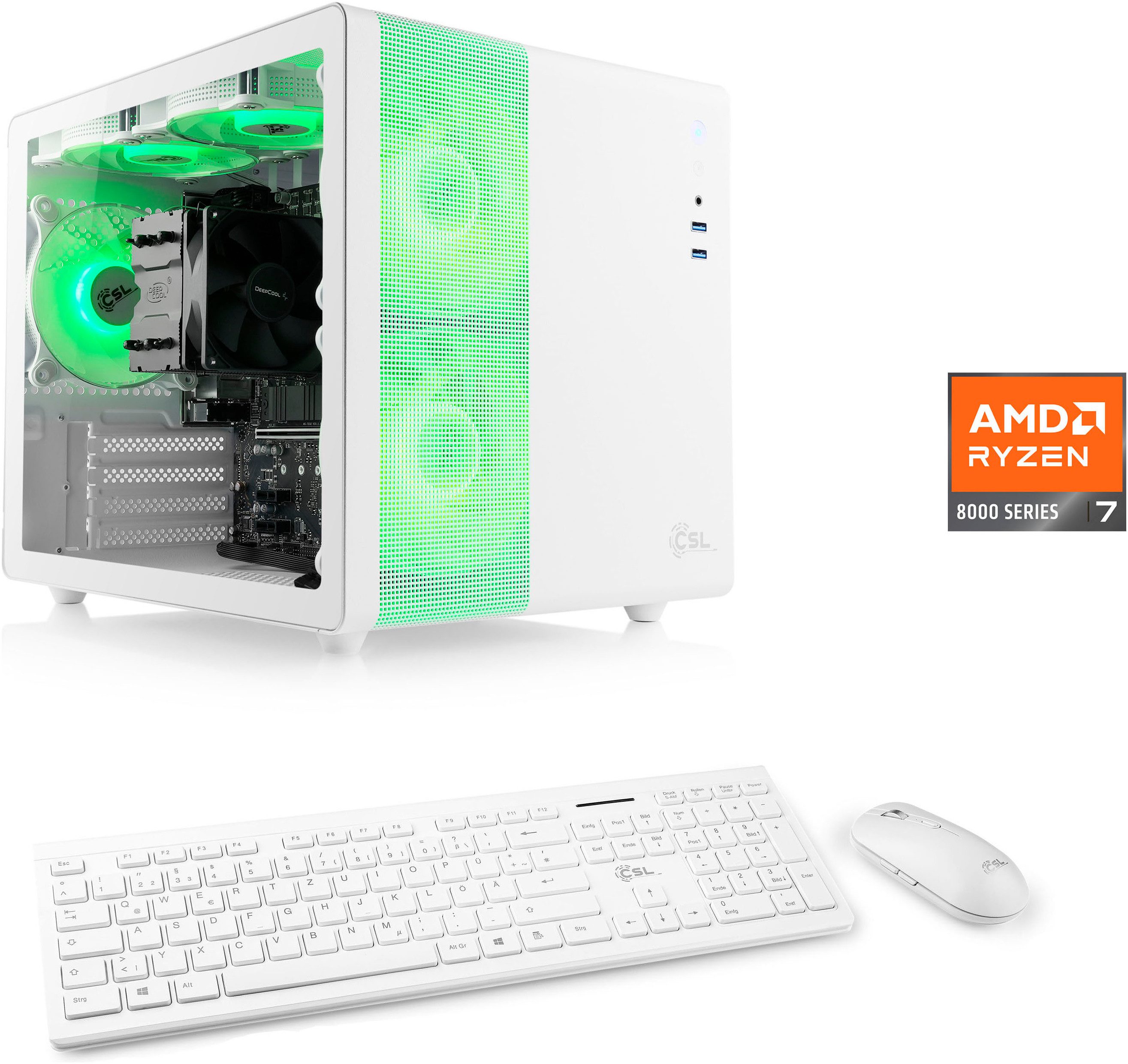 CSL Cube V24227 PC (AMD Ryzen 7 8700G, Radeon 780M, 16 GB RAM, 500 GB SSD, Luftkühlung)