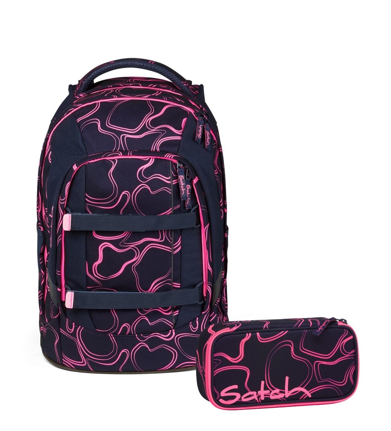 Satch Schulranzen Schulrucksack-Set PACK Pink Supreme 2-teilig (2-teilig), Laptop-Fach, Your-Size-System, Schulranzen