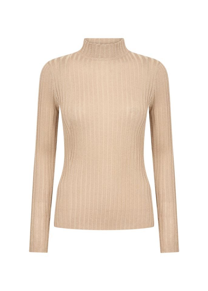 Strickpullover - figurbetonter Langarmpullover mit Streifenmuster und Metallic