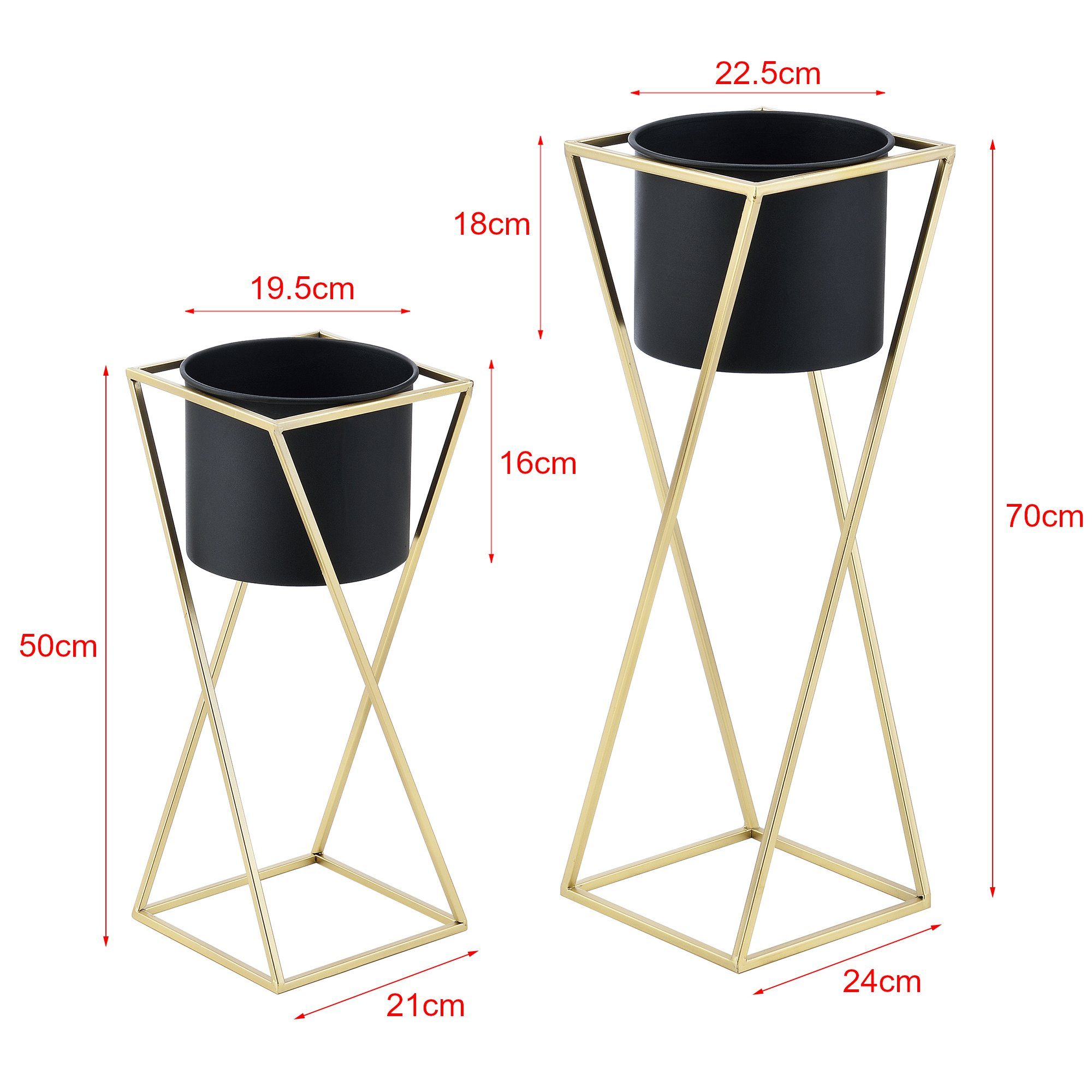 en.casa Flower Stand (Set of 2), »Mons« Flower Pot Plant Stand Plant Pot Metal Gold/Black