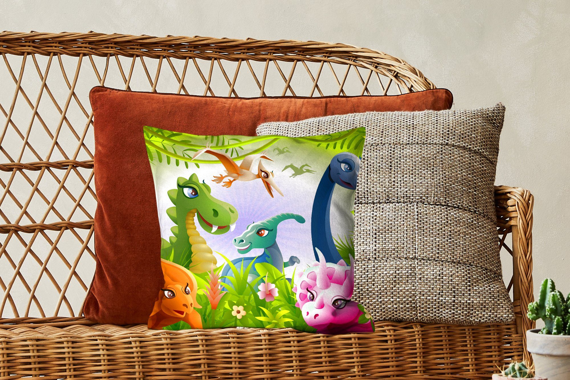 Sofakissen Baby Schlafzimmer, MuchoWow Tiere - -, Dinosaurier - - Dschungel Wohzimmer, mit für Jungen Füllung Illustration Deko, - Zierkissen - Dekokissen