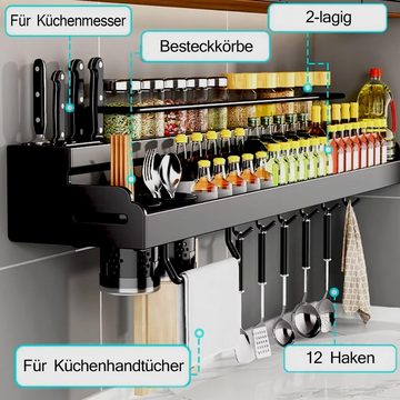 NUODWELL Gewürzregal Hängend Multifunktionales Regal Gewürzhalter für Küche Bad(Schwarz)