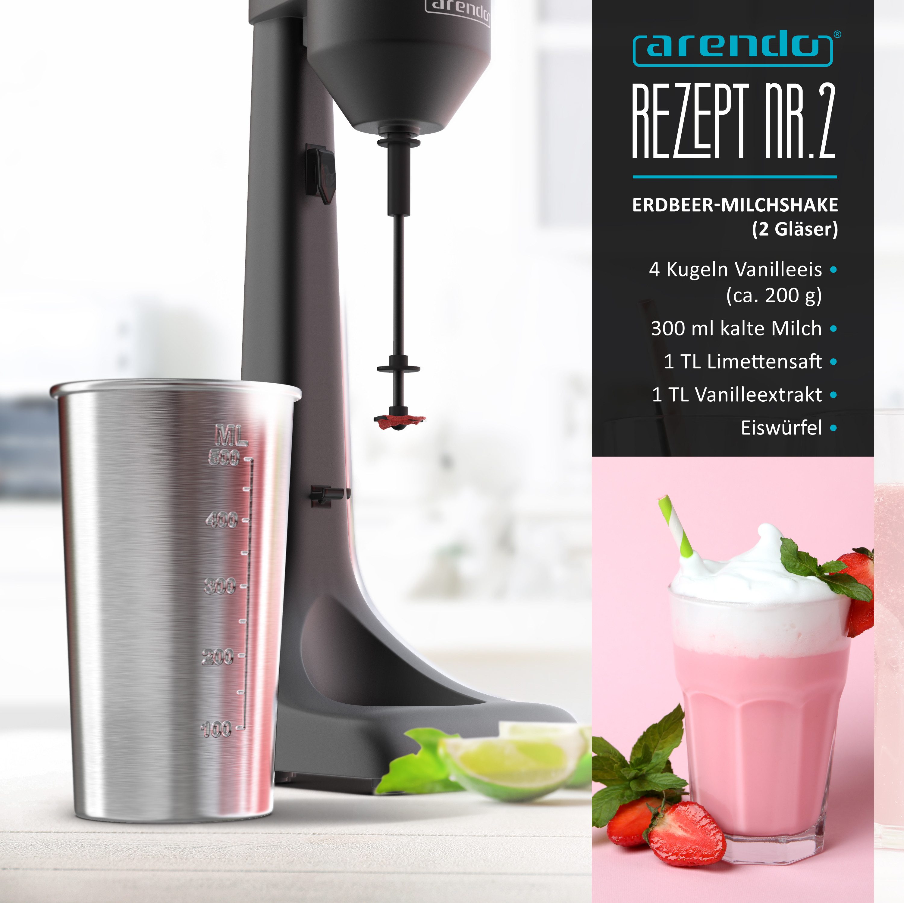 Arendo Standmixer Drink Mixer elektrisch mit 500ml Becher Getränkemixer, 22.000 U/min, 100 W, 2 Geschwindigkeiten für Fitness Protein Shakes, Smoothies, Milchsh – Bild 5 von 5