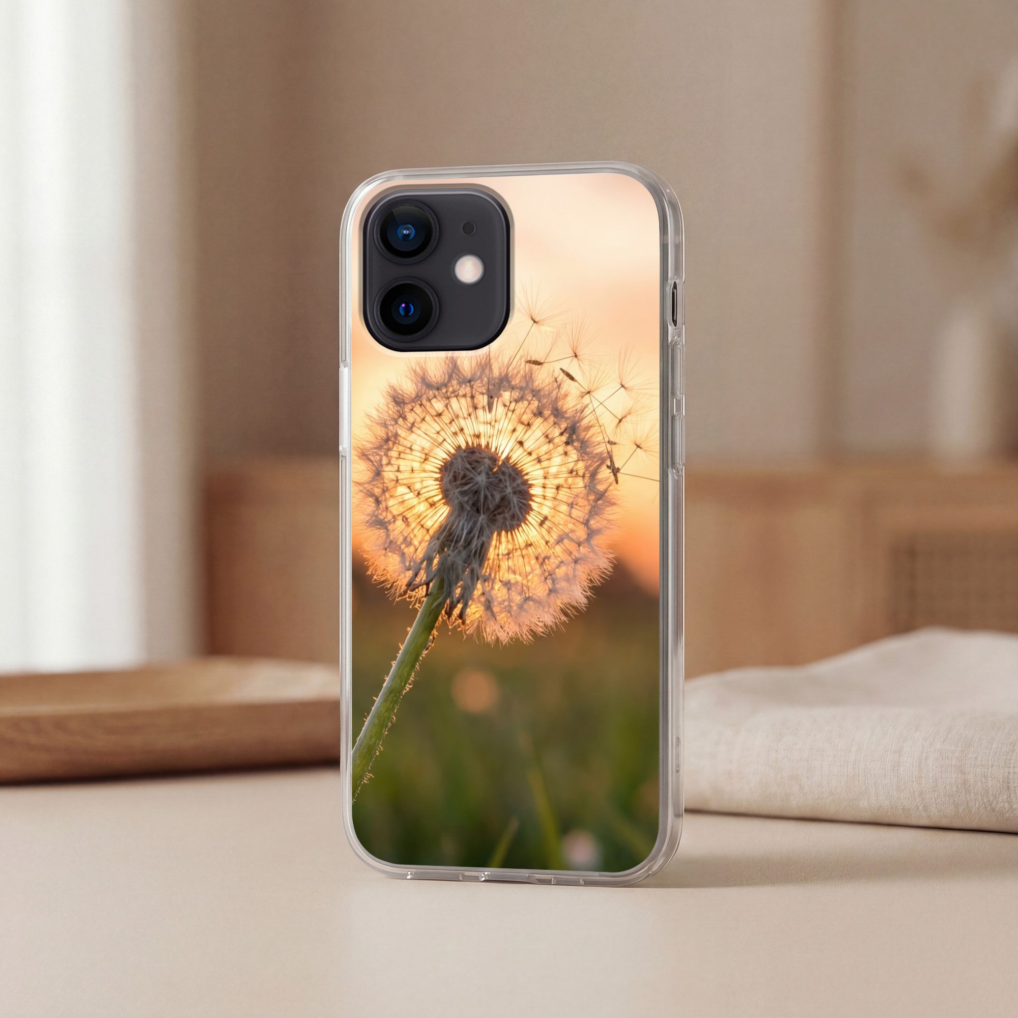 MuchoWow Handyhülle für Apple iPhone 12 Mini Löwenzahn - Sonnenuntergang - Feld, Smartphone-Bumper, Print, Handy Schutzhülle Dünn