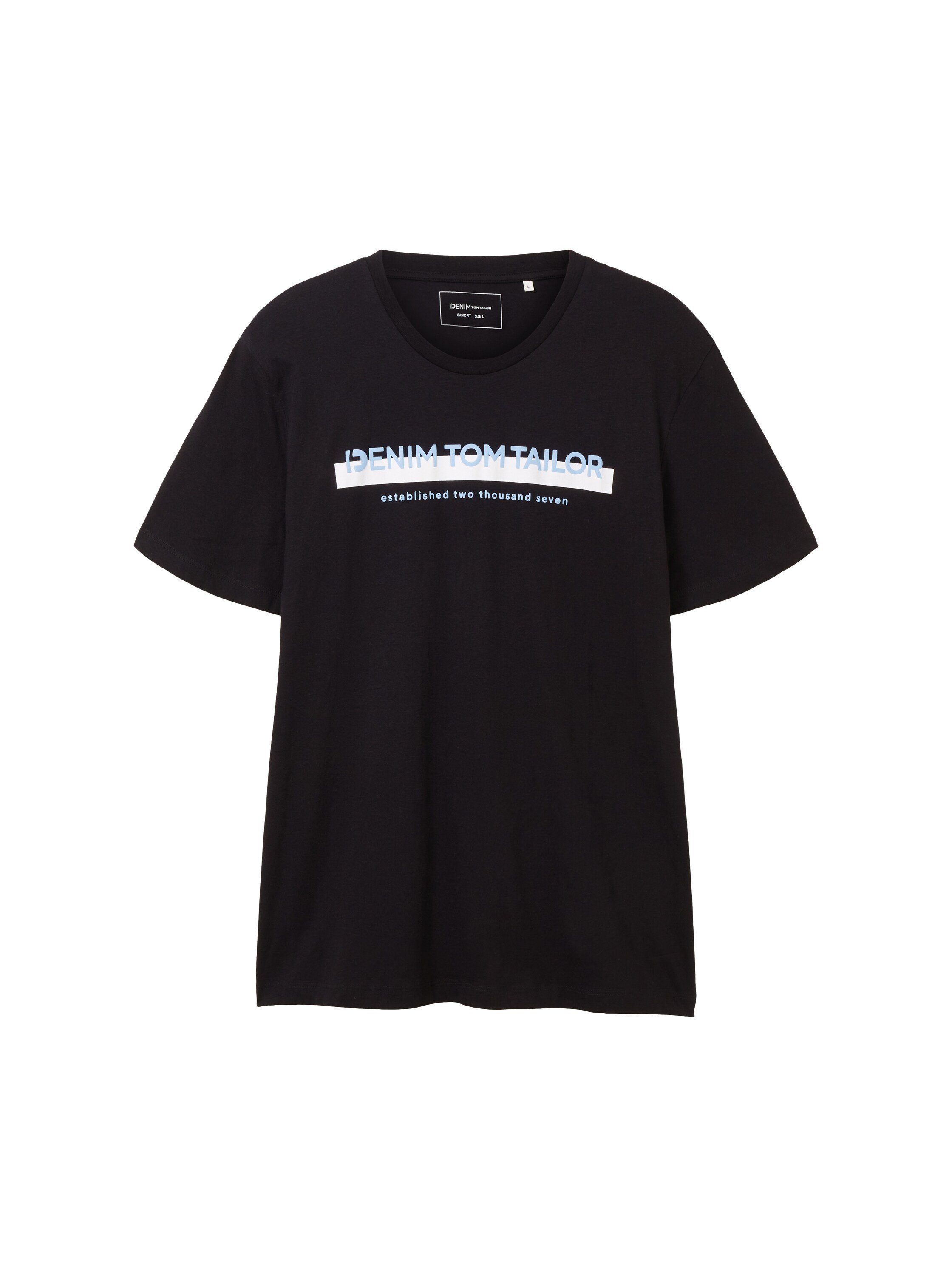 T-Shirt mit TOM Denim black Logofrontprint TAILOR