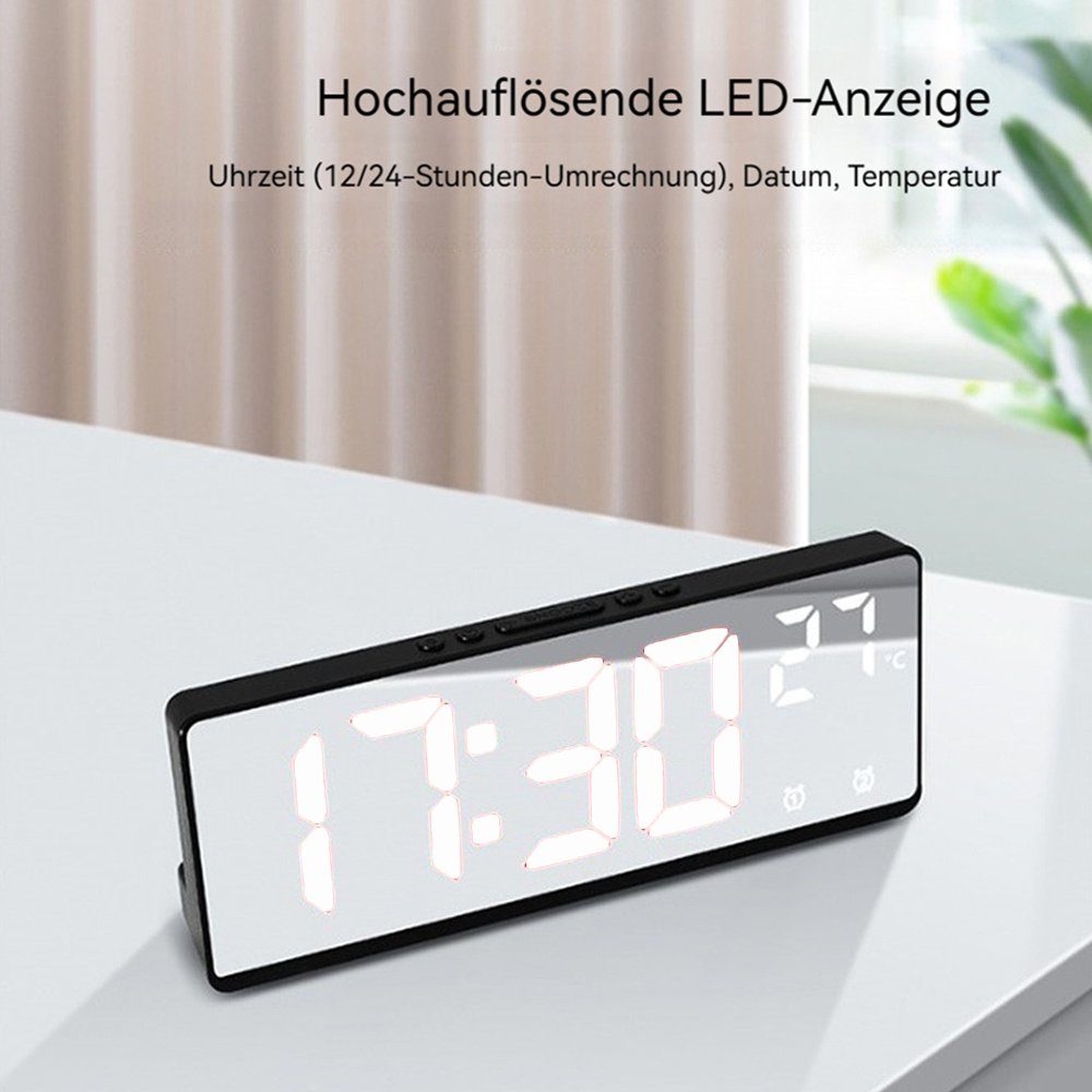 Dekorative Wecker LED Wecker Digital, Temperatur mit Datum Spiegel-Wecker, Digital Moduls mit Anzeige Snooze Uhr