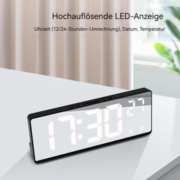 Dekorative Wecker LED Wecker Digital, Spiegel-Wecker, Datum Temperatur mit Anzeige Digital Uhr mit Snooze Moduls