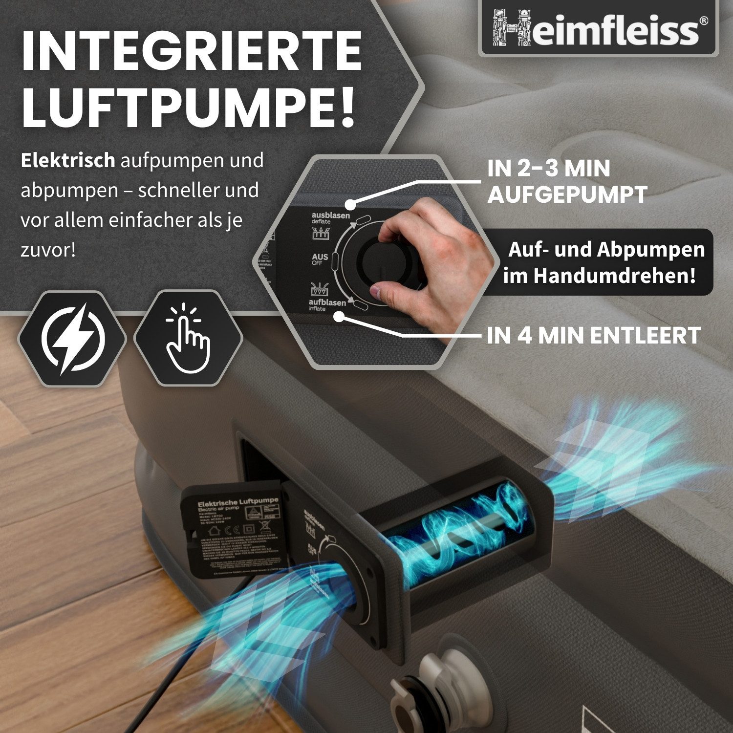 Heimfleiss® Luftmatratze Luftmatratze Selbstaufblasend – Grau, günstig online kaufen