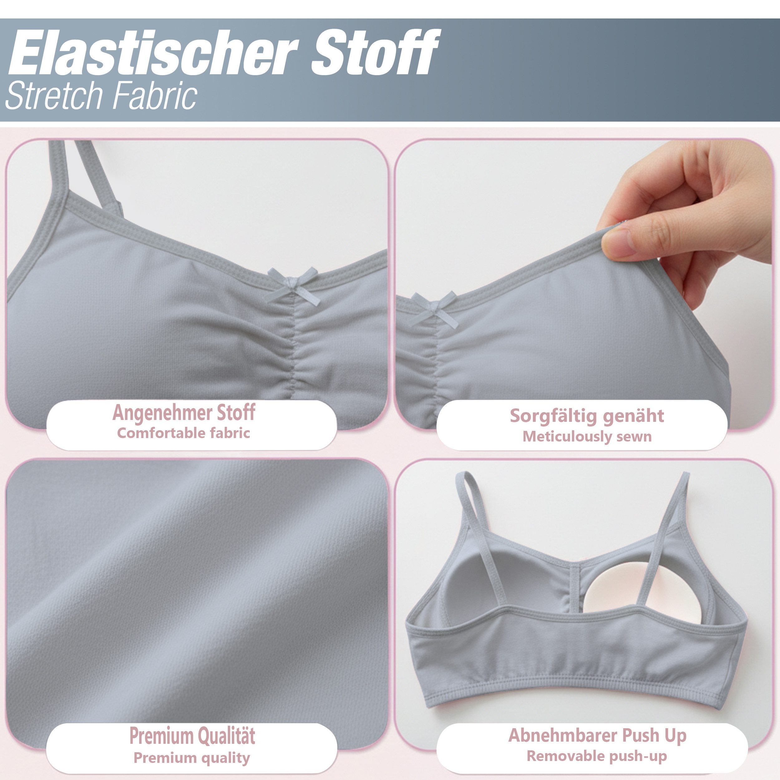 LOREZA Bustier 5 Mädchen BH Baumwolle Bügellos 10-17 Jahre 140-182 (Set, 5-tlg., 5er-Pack)