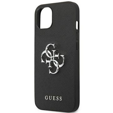 Guess Handyhülle Guess Saffiano Metal Logo Collection Apple iPhone 13 Mini Hard Case Cover Schutzhülle Schwarz