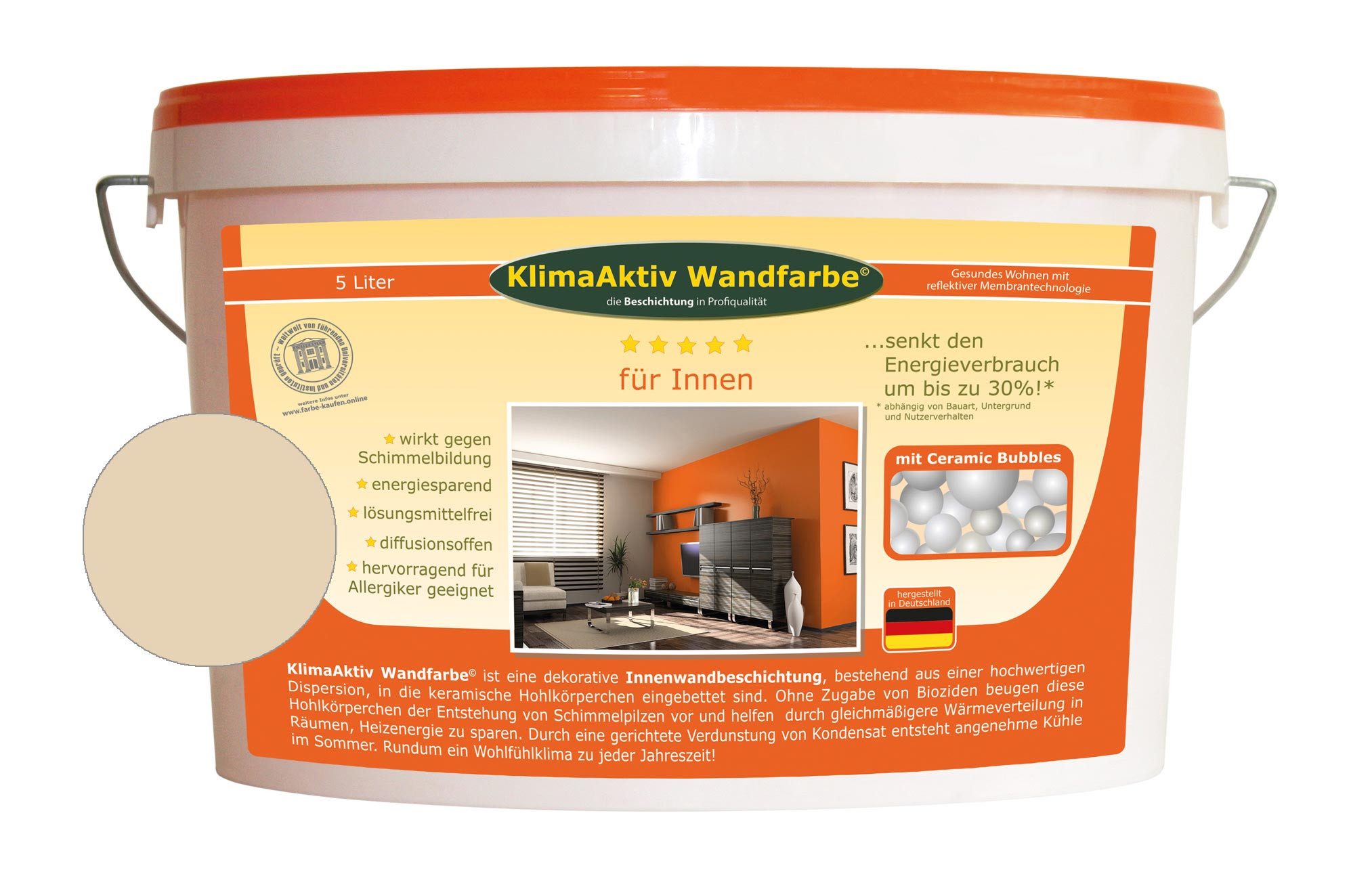 KlimaAktiv Wandfarbe Wandfarbe, Energiesparfarbe, VOC-arm, matt