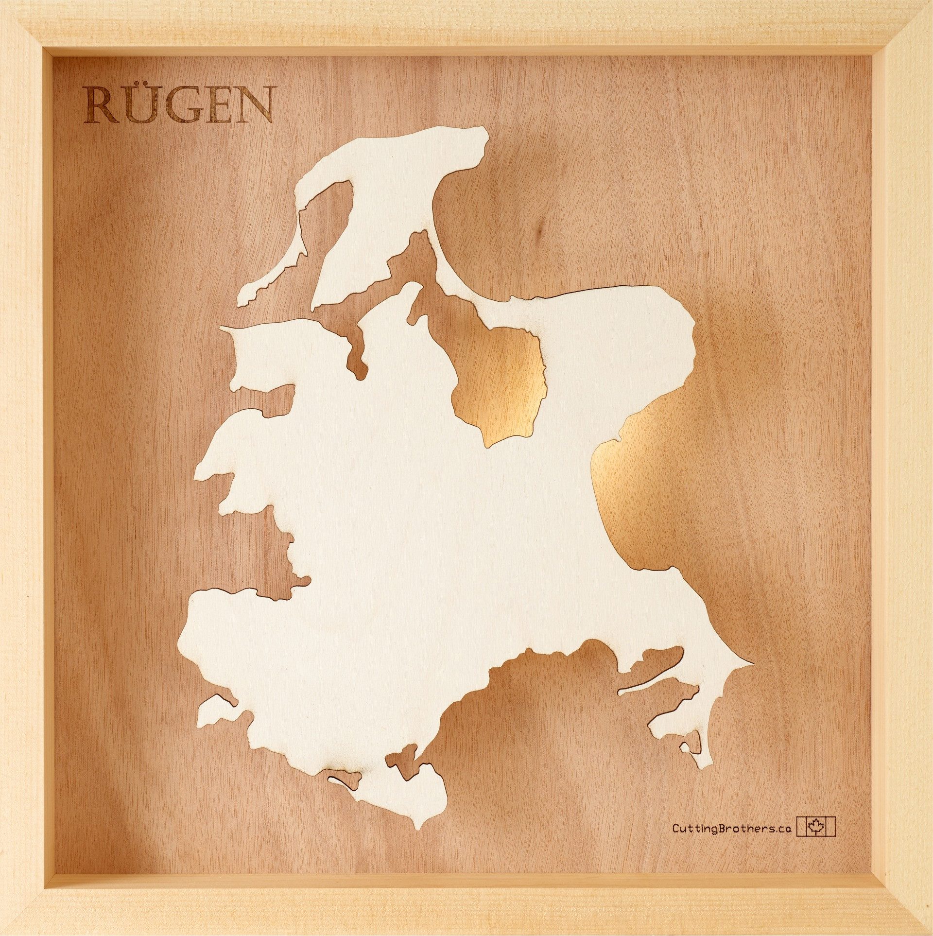 Cutting Brothers LED-Bild Ruegen 35x35 cm, LED-Holz-Wandkarte, mit indirekter Beleuchtung, handgefertigt aus Echtholz